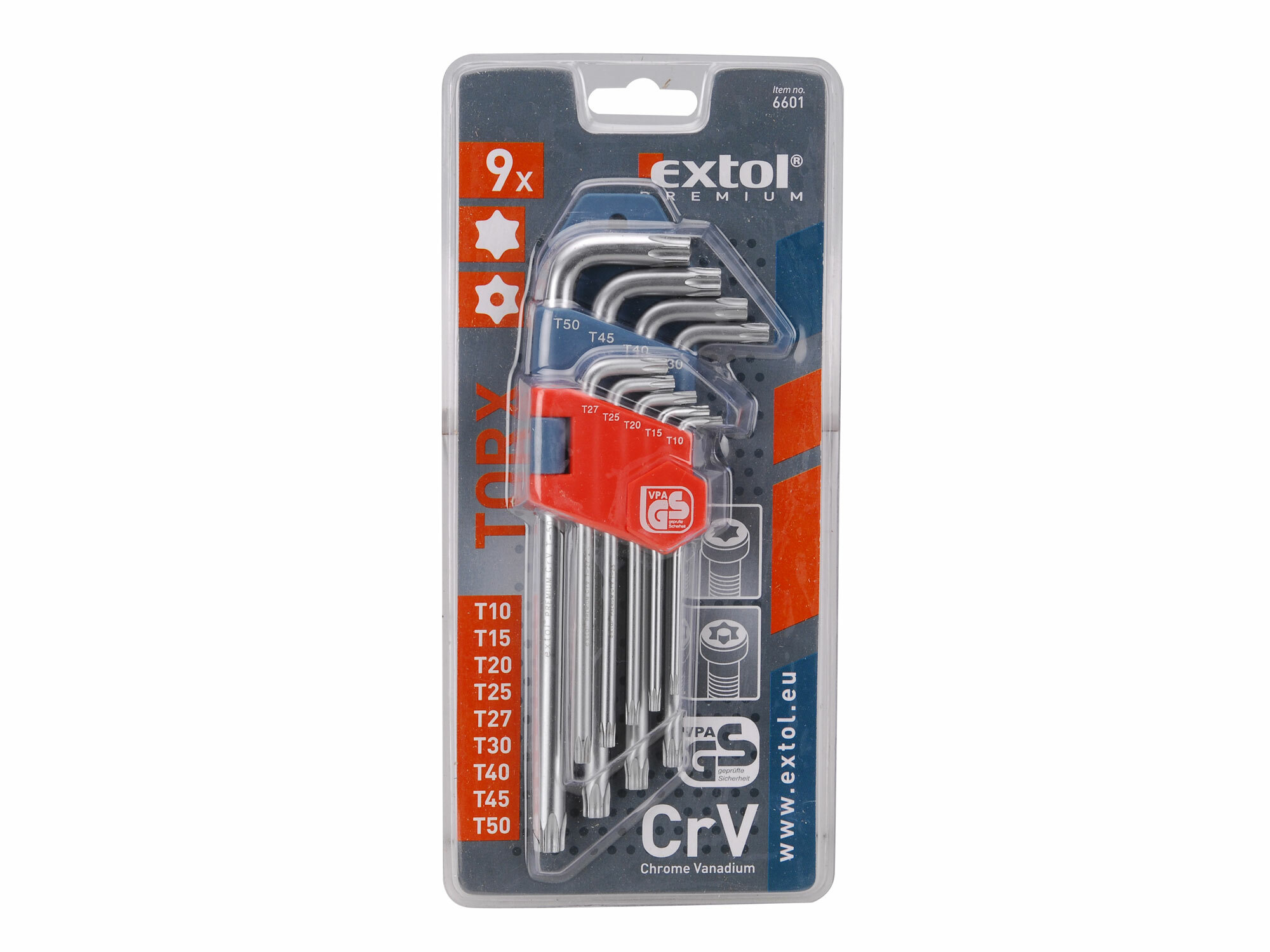 EXTOL PREMIUM 6601 Kľúče Torx s dierkou, 9-dielna sada, T10-50, CrV