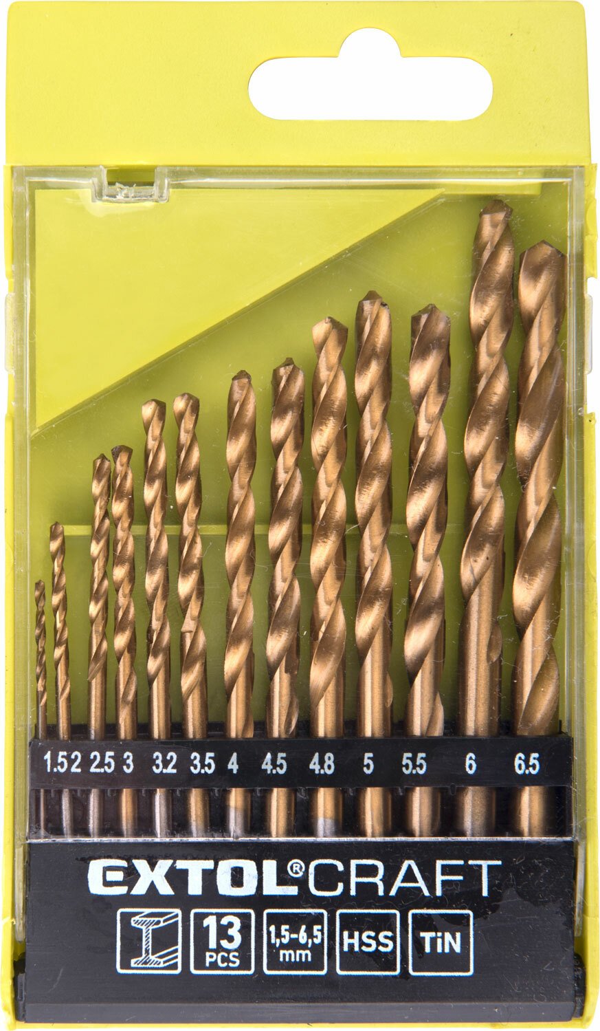 Madal Bal EXTOL CRAFT 1113A Vrtáky do kovu HSS TiN, 13-dielna sada, Ø1,5-6,5mm