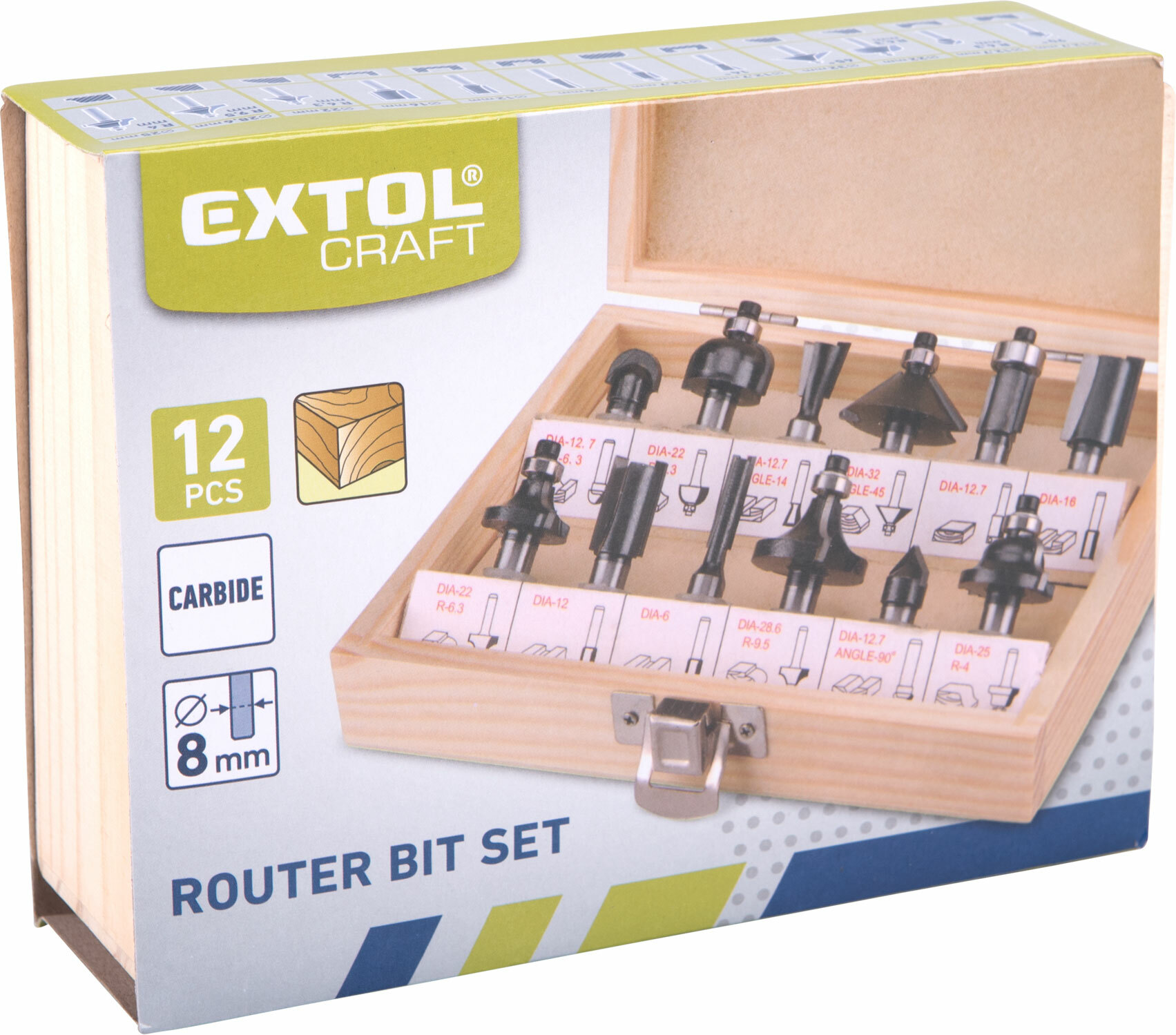EXTOL CRAFT 44032 Profilové frézy HSS s SK plátkami, 12-dielna sada