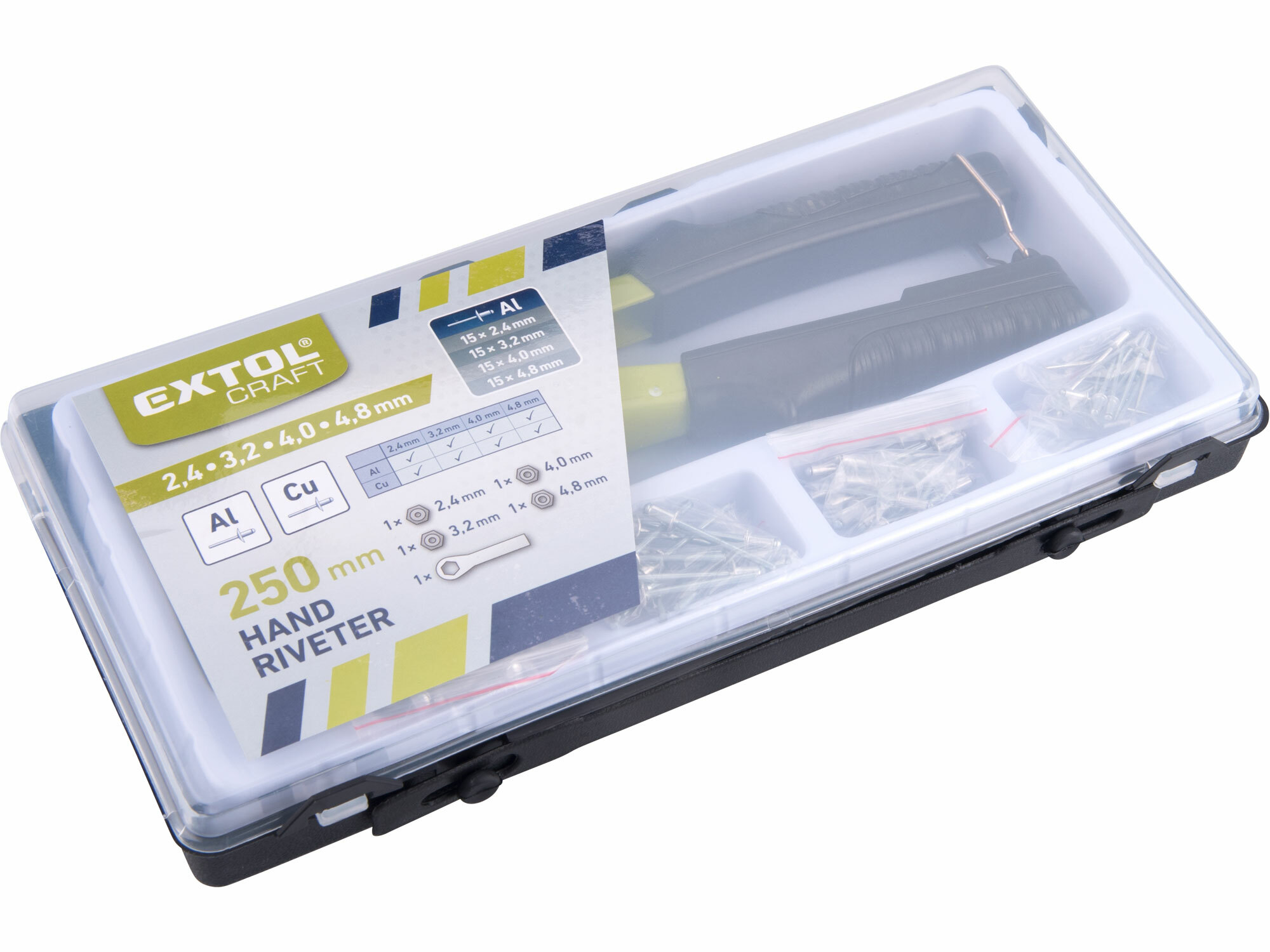 EXTOL CRAFT 7532 Kliešte nitovacie oceľové, 255mm, Ø2,4-3,2-4,0-4,8mm