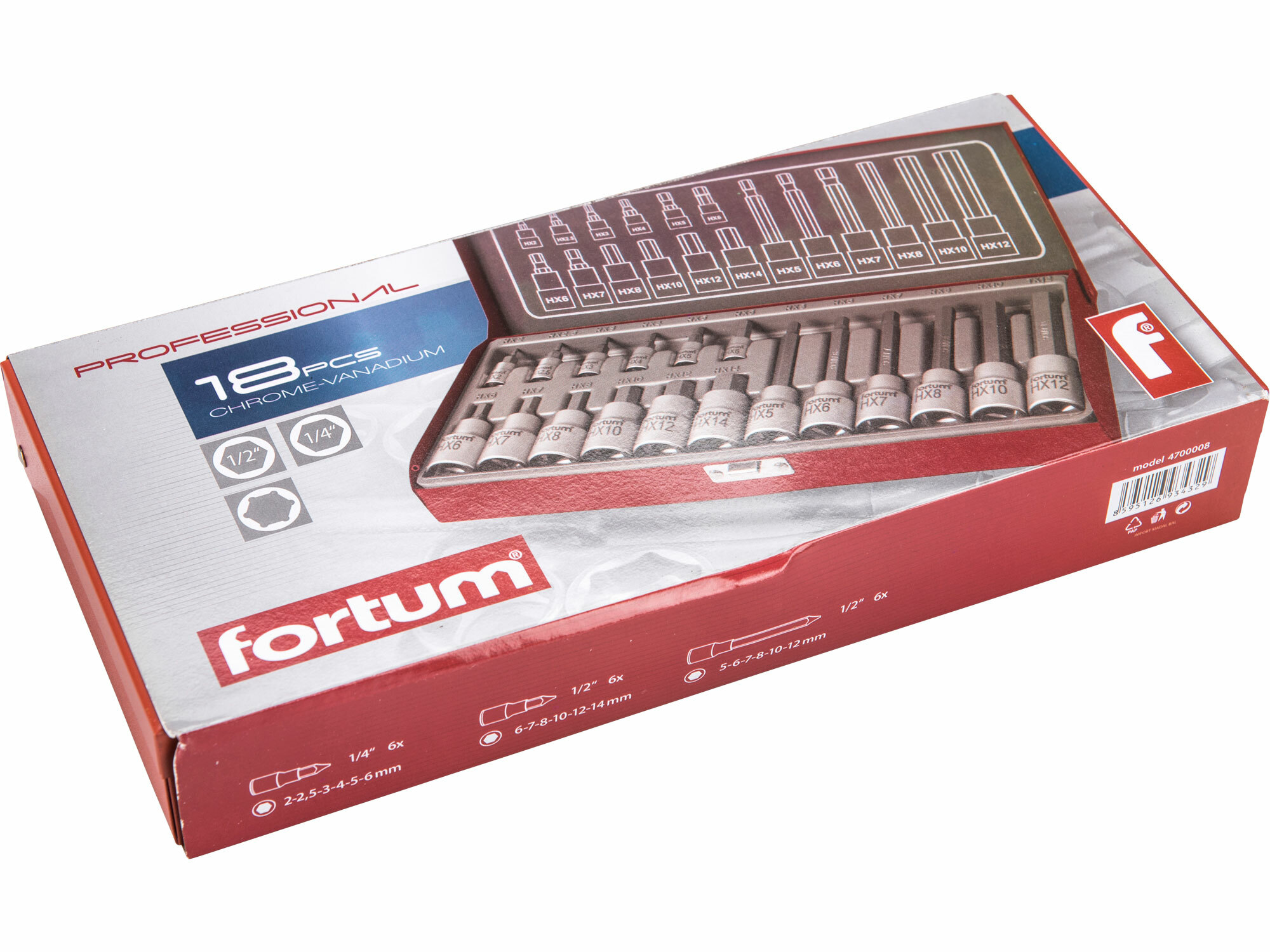 FORTUM 4700008 Sada zástrčných imbusových kľúčov, 1/4", 1/2", 18ks