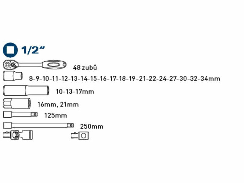 FORTUM 4700012 Sada predĺžených nástrčných kľúčov, 1/4", 1/2", 20ks