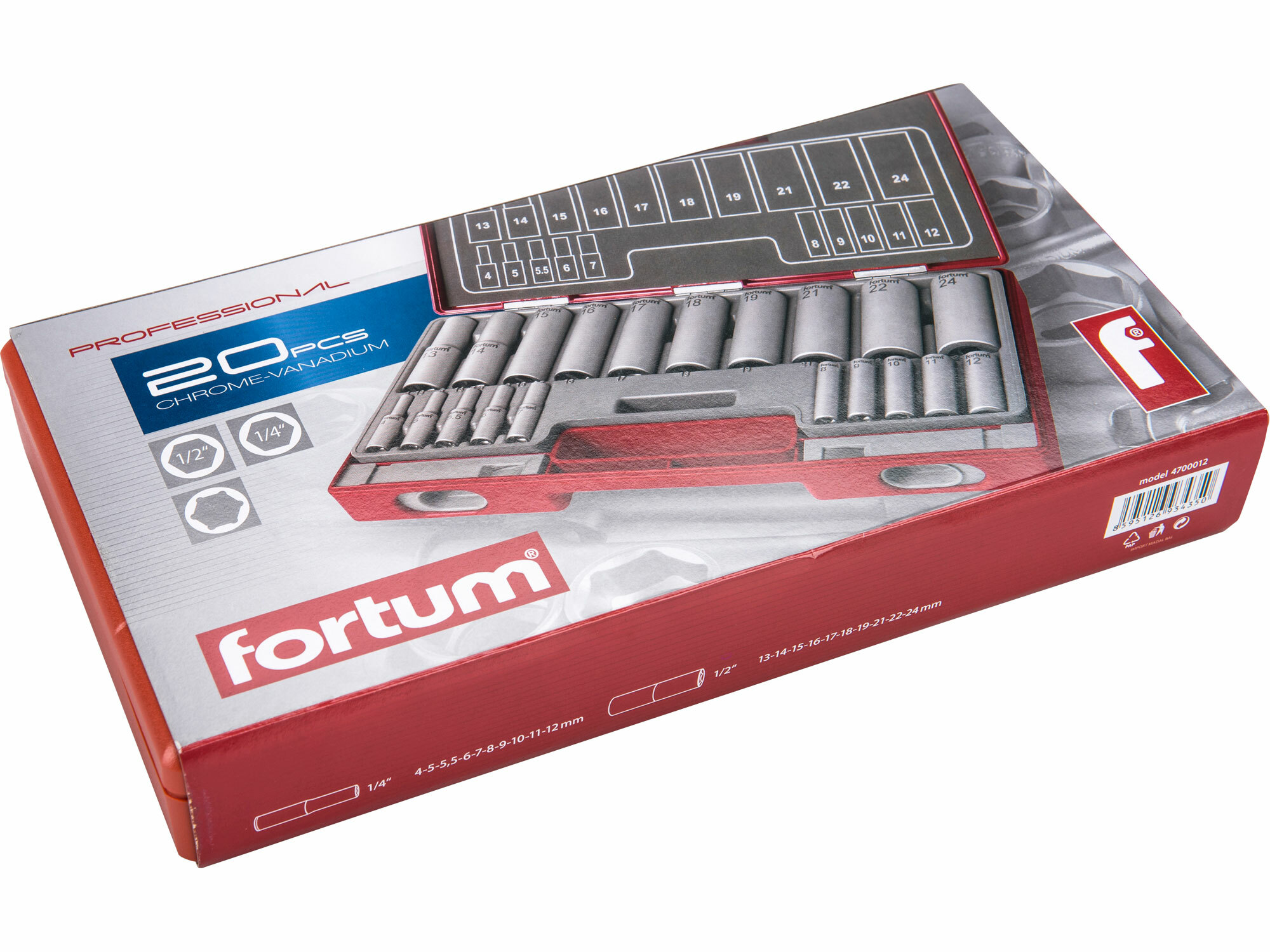 FORTUM 4700012 Sada predĺžených nástrčných kľúčov, 1/4", 1/2", 20ks