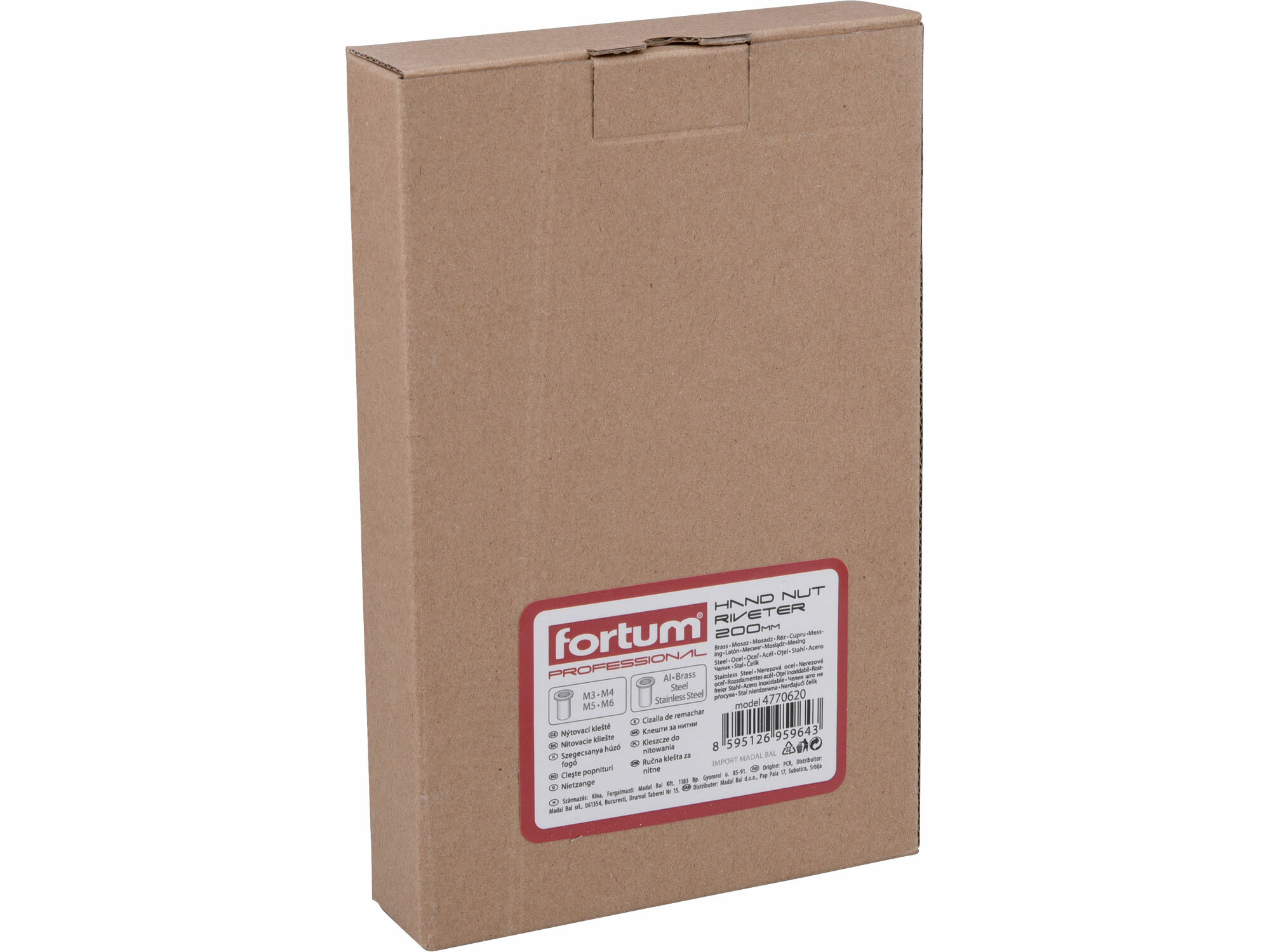 FORTUM 4770620 Kliešte nitovacie pákové pre matice, 200mm, pre matice M3-6