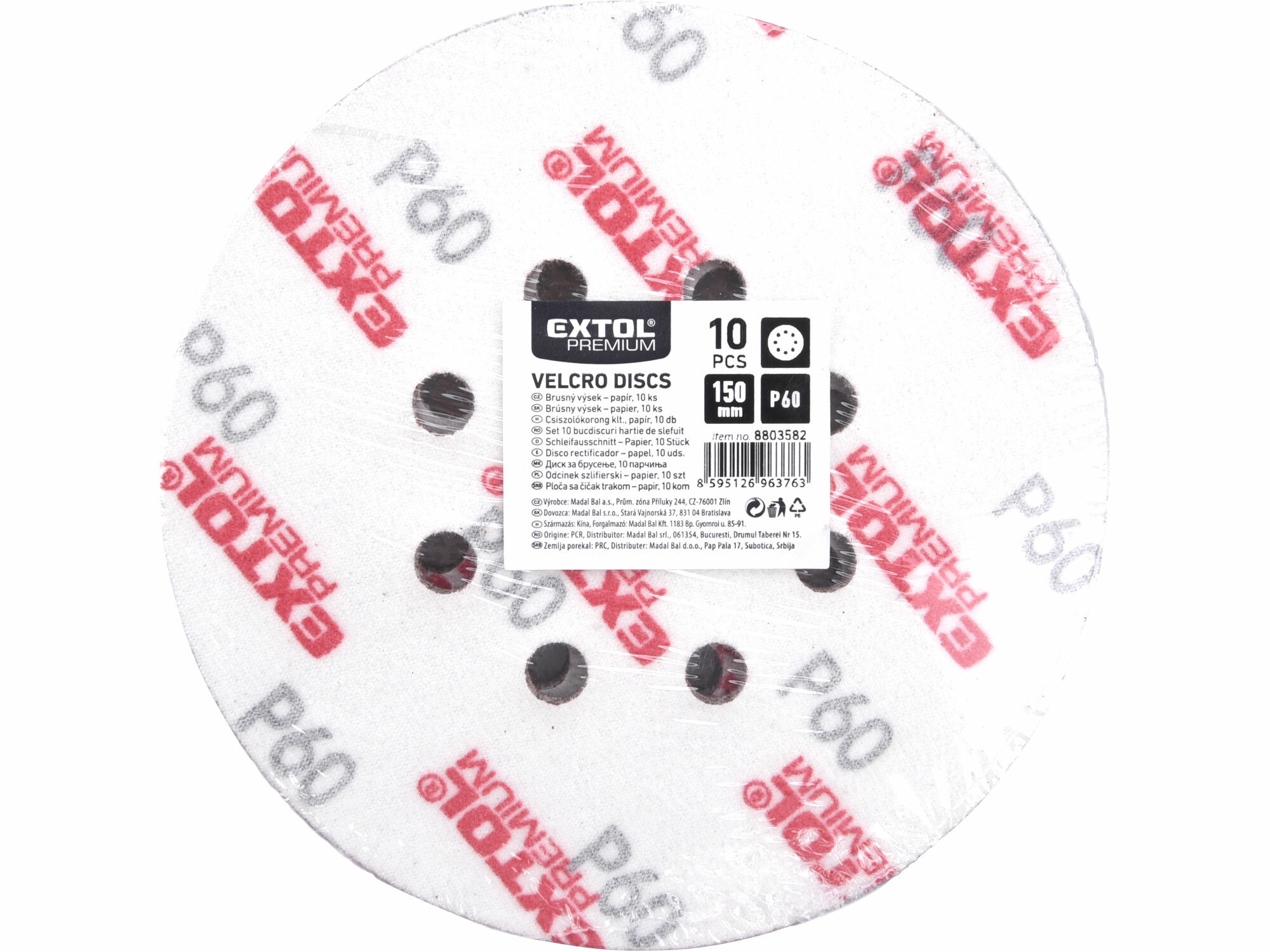 EXTOL PREMIUM 8803582 Papier brúsny na s. zips Ø150mm s otvormi, P60, 10ks