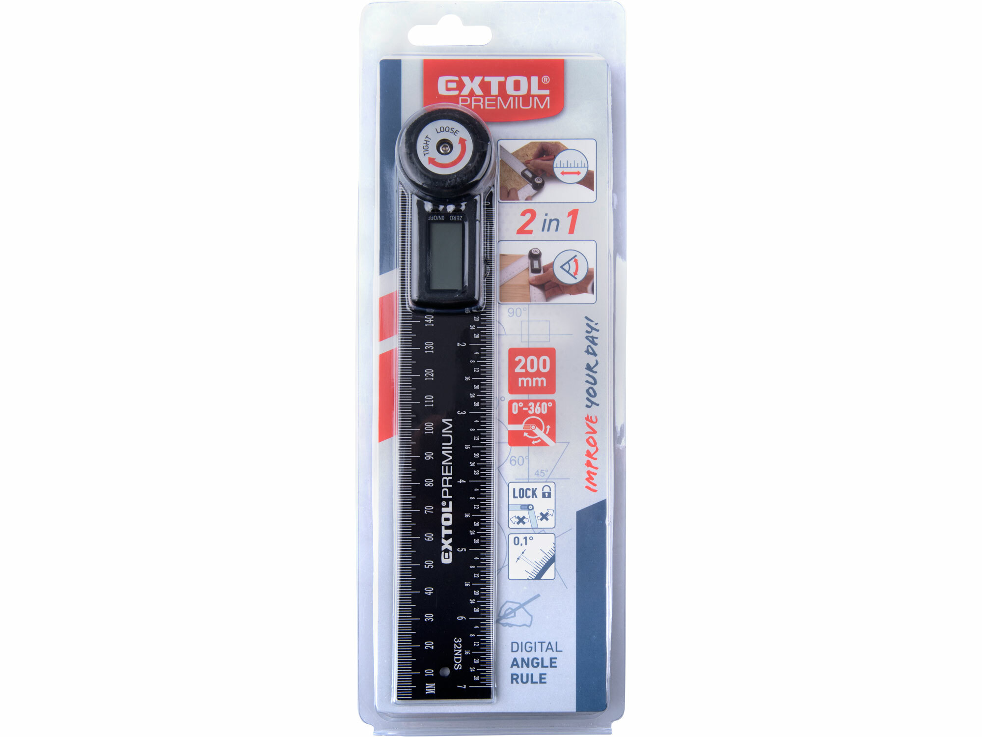 EXTOL PREMIUM 8823510 Uhlomer digitálny s pravítkom 200mm