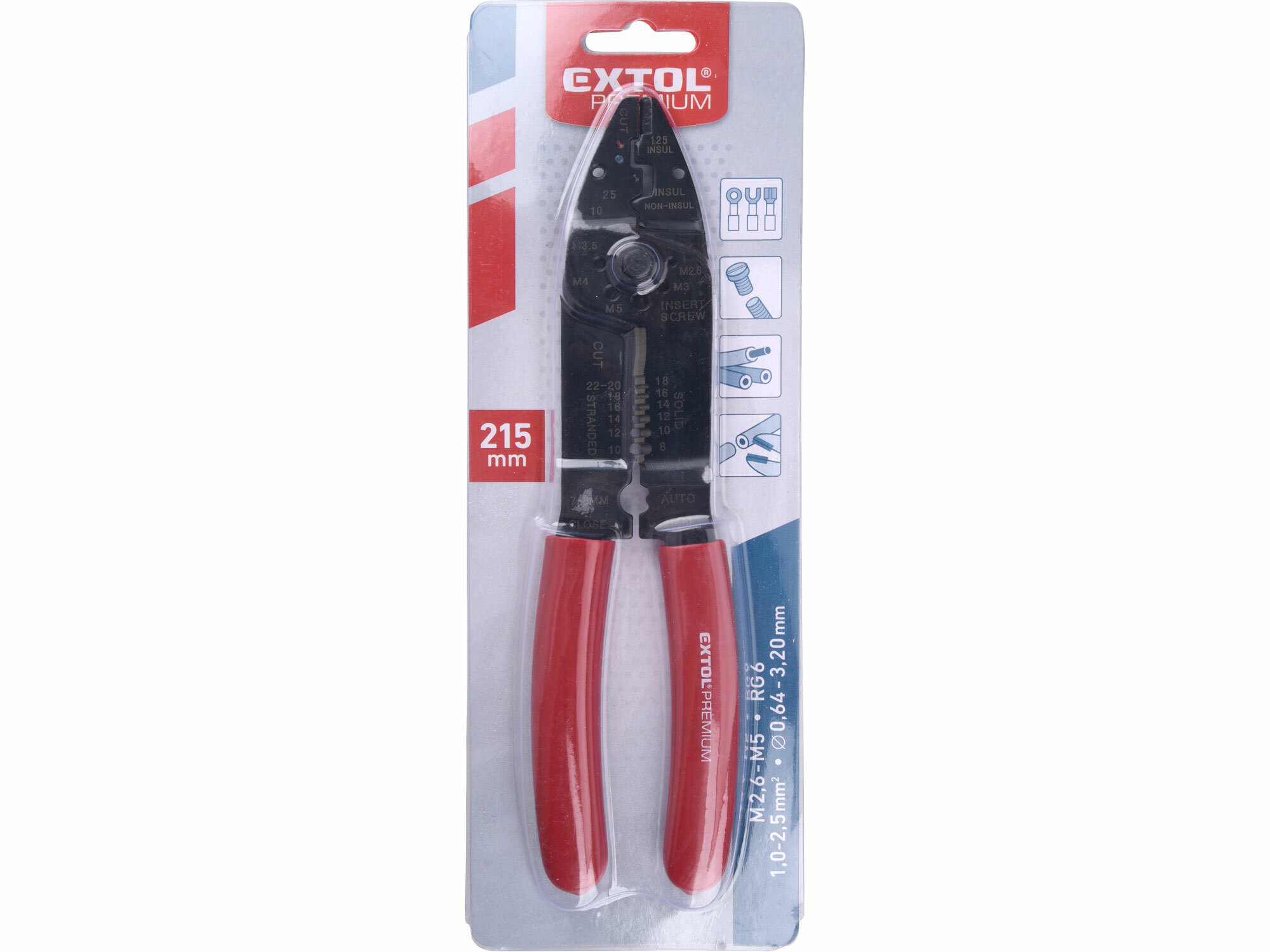 EXTOL PREMIUM 8831130 Kliešte lisovacie na konektory, 215mm, 0,64-3,2mm²