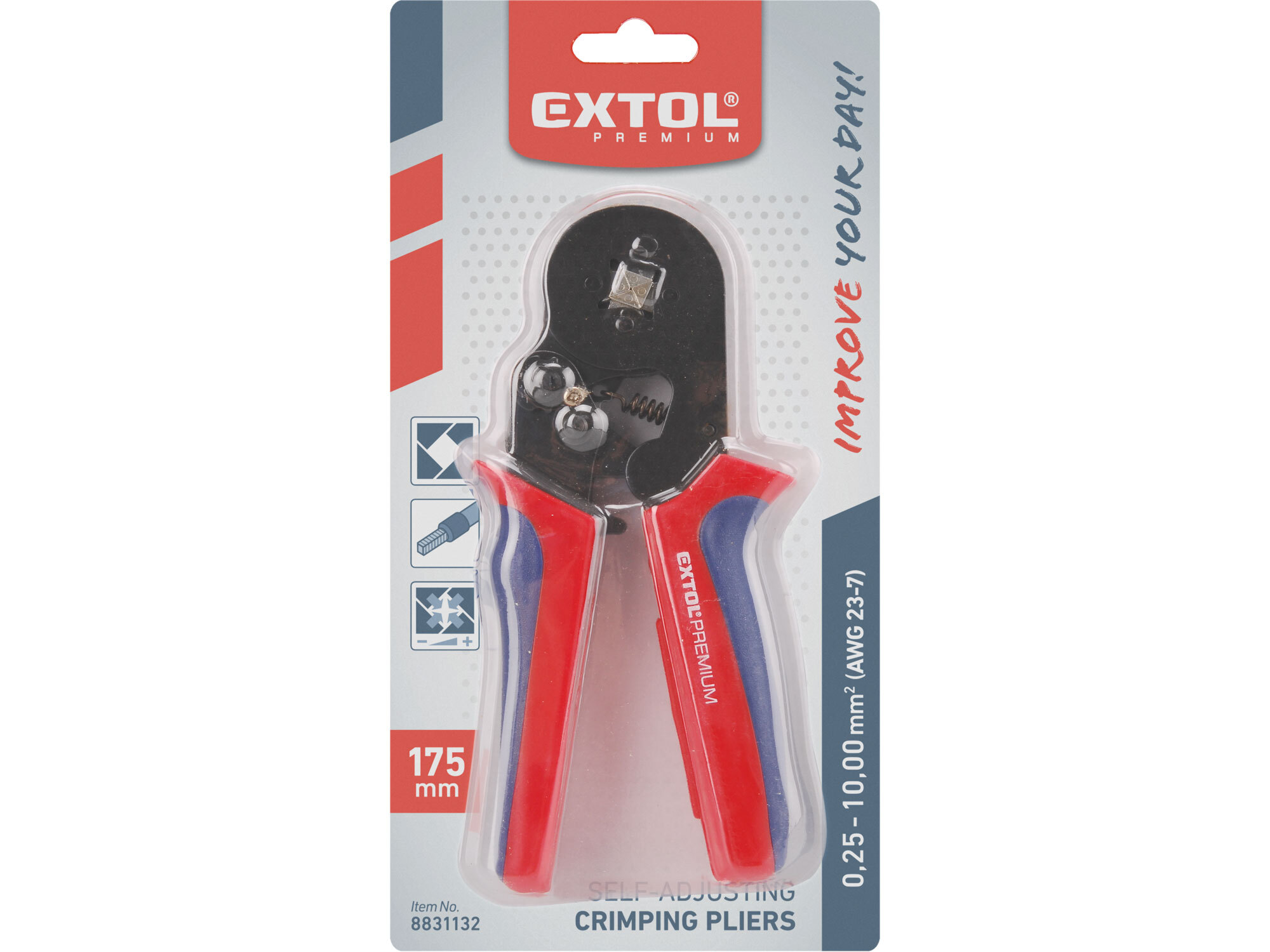 EXTOL PREMIUM 8831132 Kliešte lisovacie na dutinky samonastaviteľné, 175mm, 0,08-6,00mm²