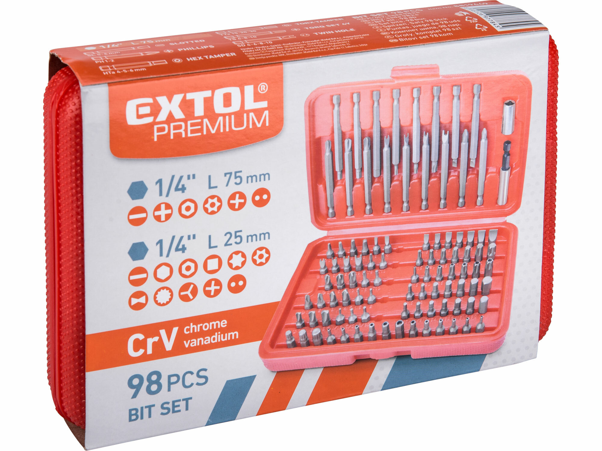 EXTOL PREMIUM 8819649 Bity s magnetickým nadstavcom, 98-dielna sada