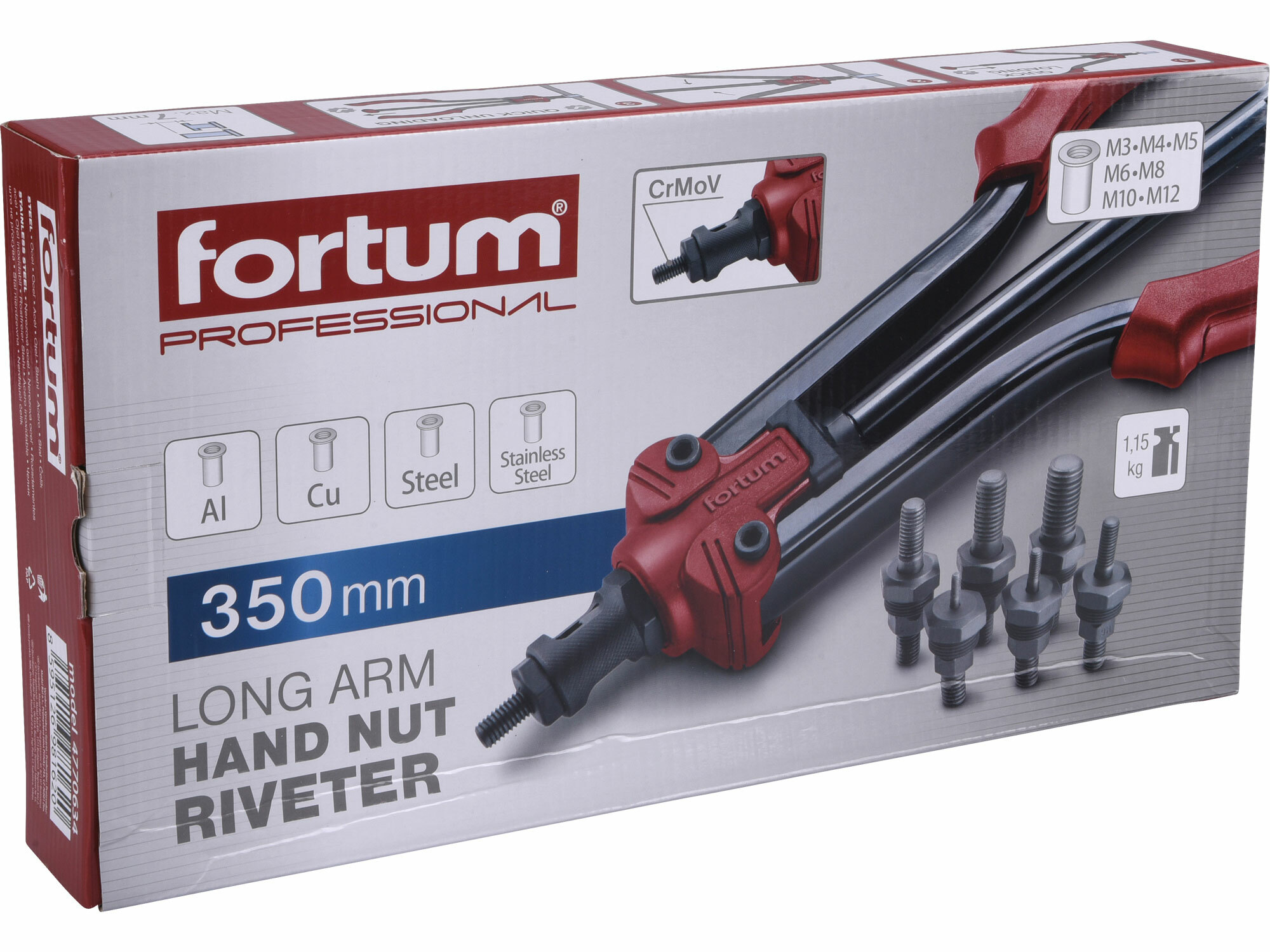 FORTUM 4770634 Kliešte nitovacie pákové pre matice, 350mm, pre matice M3-12