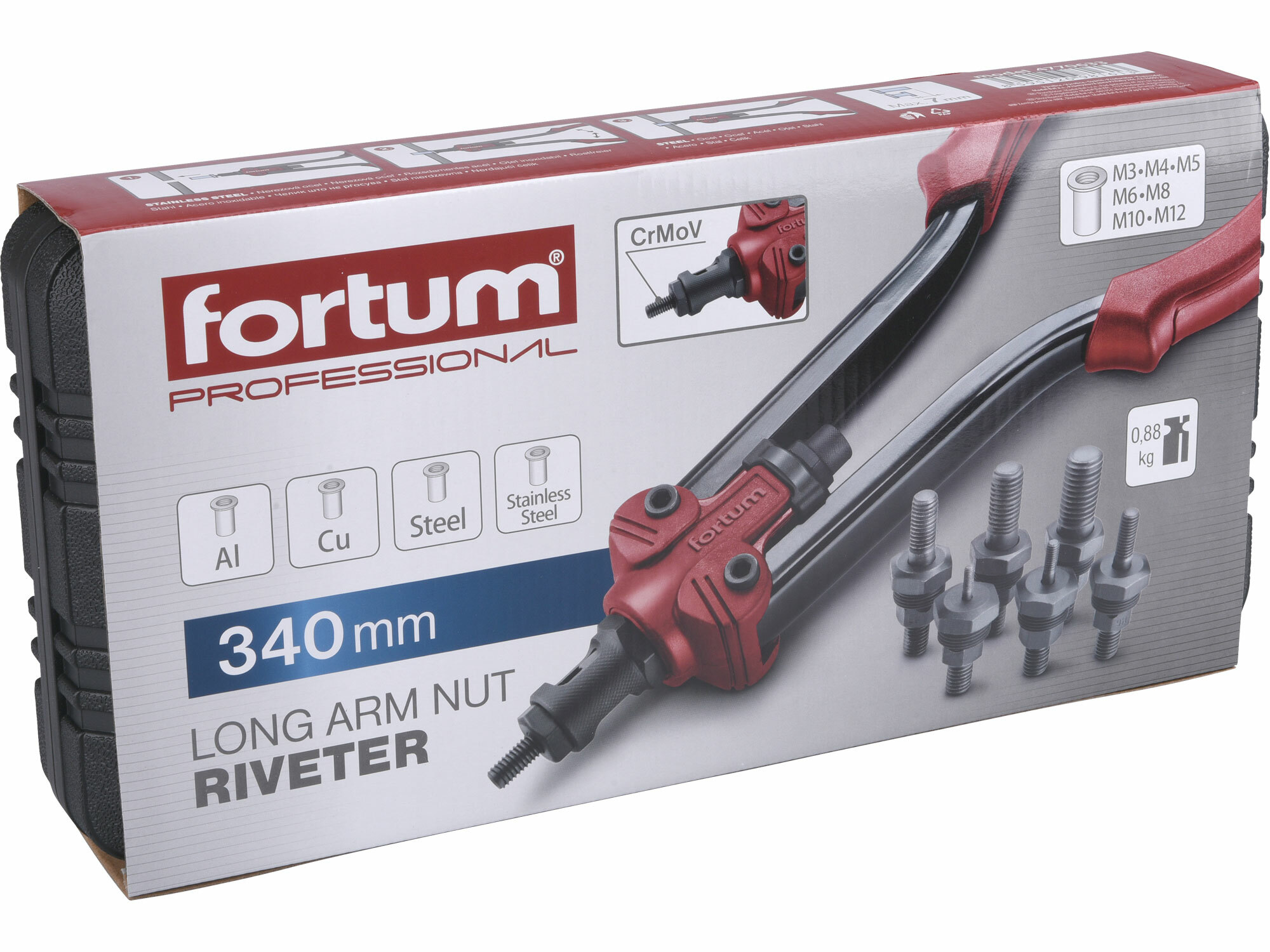 FORTUM 4770633 Kliešte nitovacie pákové pre matice, 340mm, pre matice M3-12