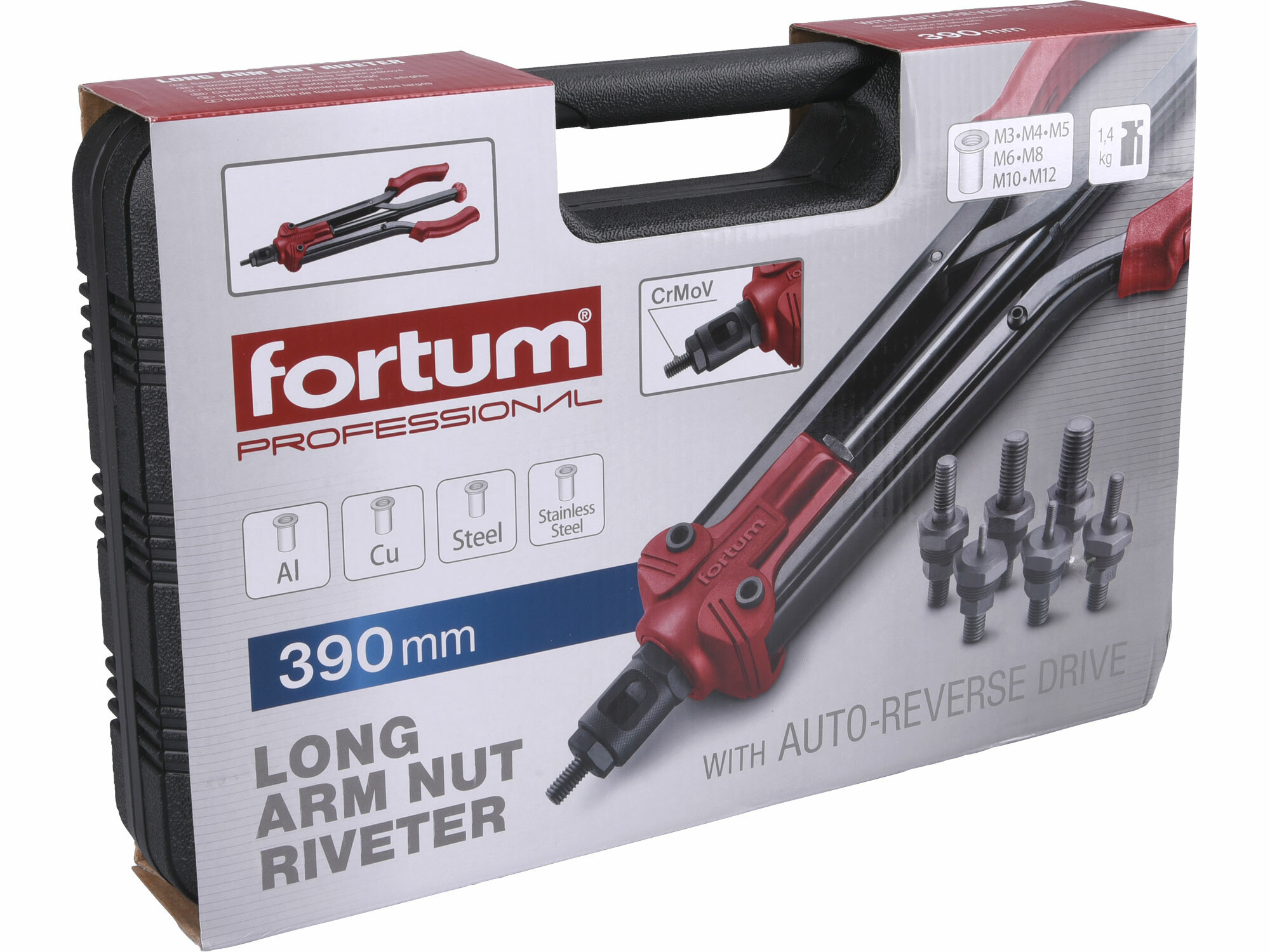 FORTUM 4770635 Kliešte nitovacie pákové pre matice, samovysúvacie, 390mm, pre matice M3-12