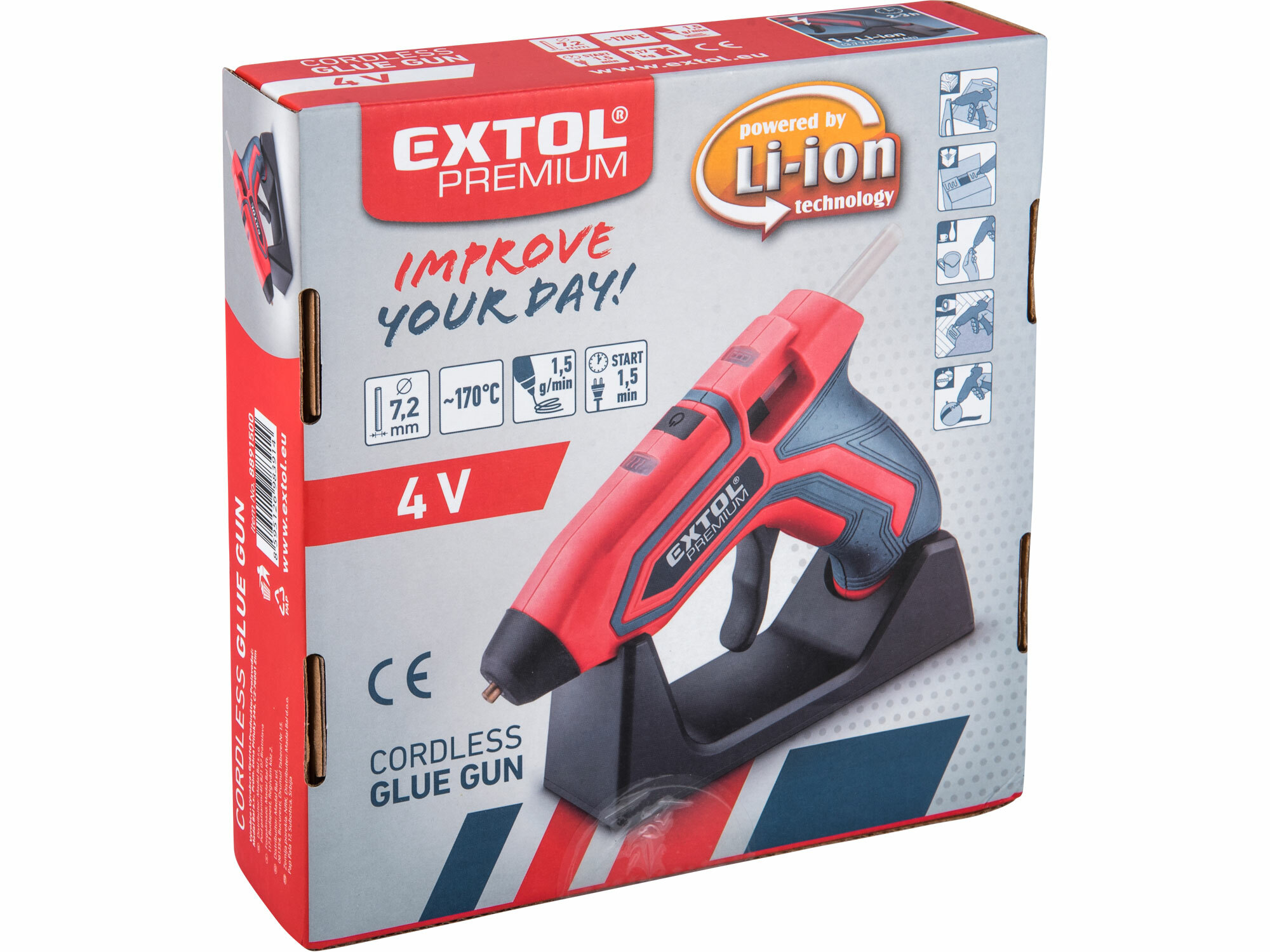 EXTOL PREMIUM 8891500 Pištoľ lepiaca tavná aku 3,7V/1,5Ah Li-ion, Ø7,2mm