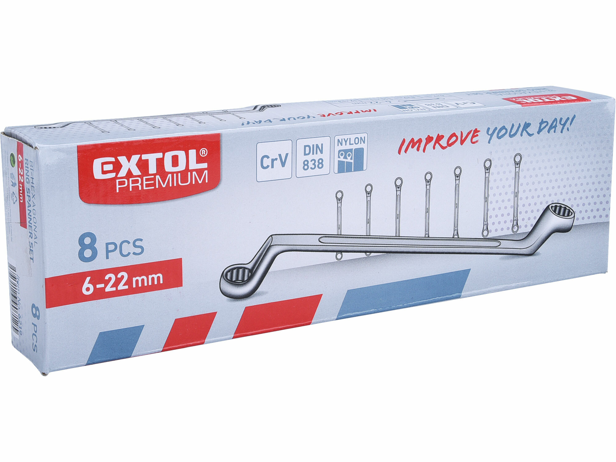 EXTOL PREMIUM 6219 Kľúče očkové vyhnuté, 8-dielna sada, 6-22mm