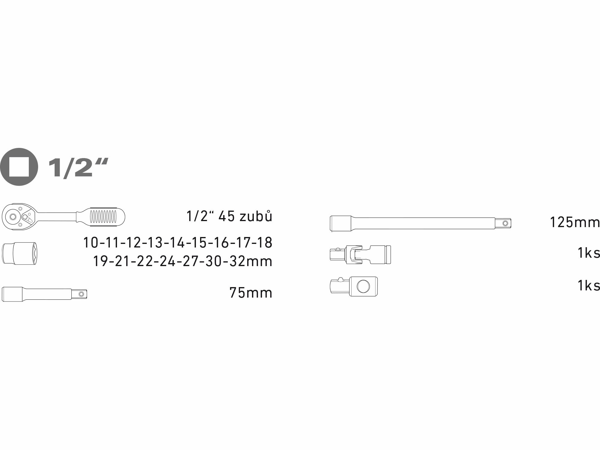 EXTOL PREMIUM 6523 Sada nástrčných kľúčov, 1/2", 21ks