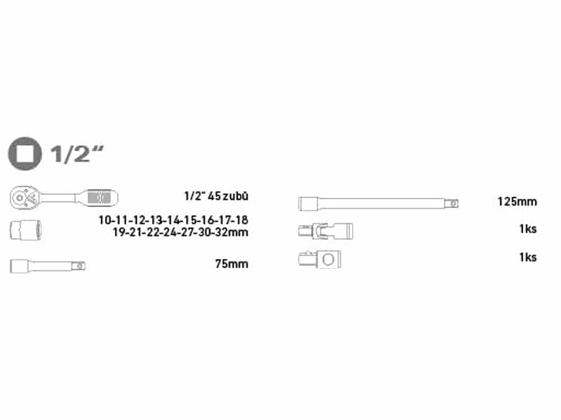 EXTOL PREMIUM 6523 Sada nástrčných kľúčov, 1/2", 21ks