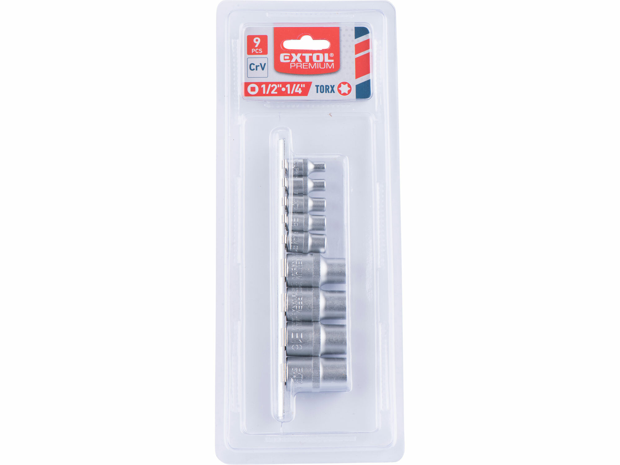 EXTOL PREMIUM 8818114 Kľúče nástrčné TORX, 1/4'', 9ks, E5-18