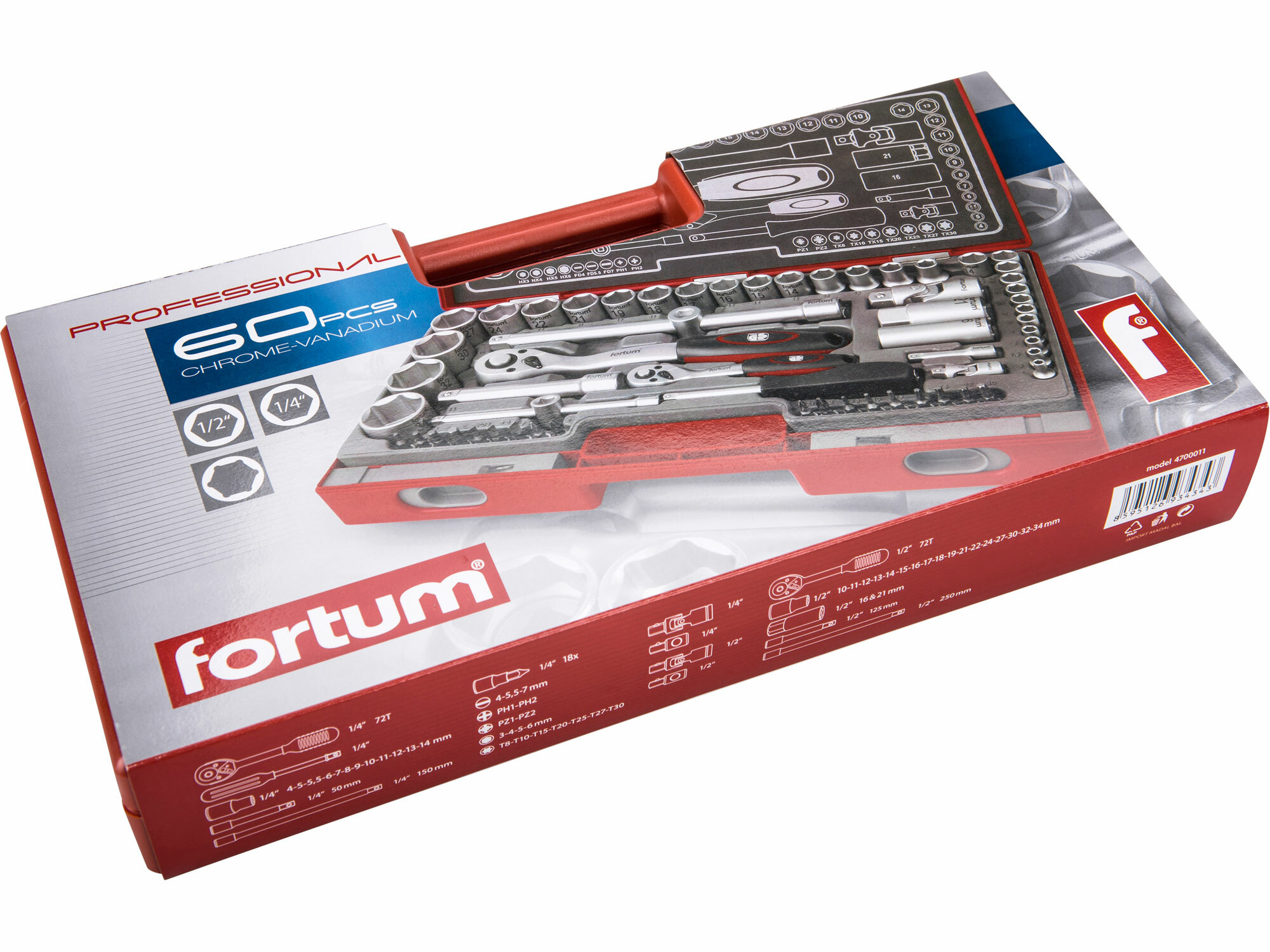 FORTUM 4700011 Sada nástrčných a zástrčných kľúčov, 1/4", 1/2", 60ks