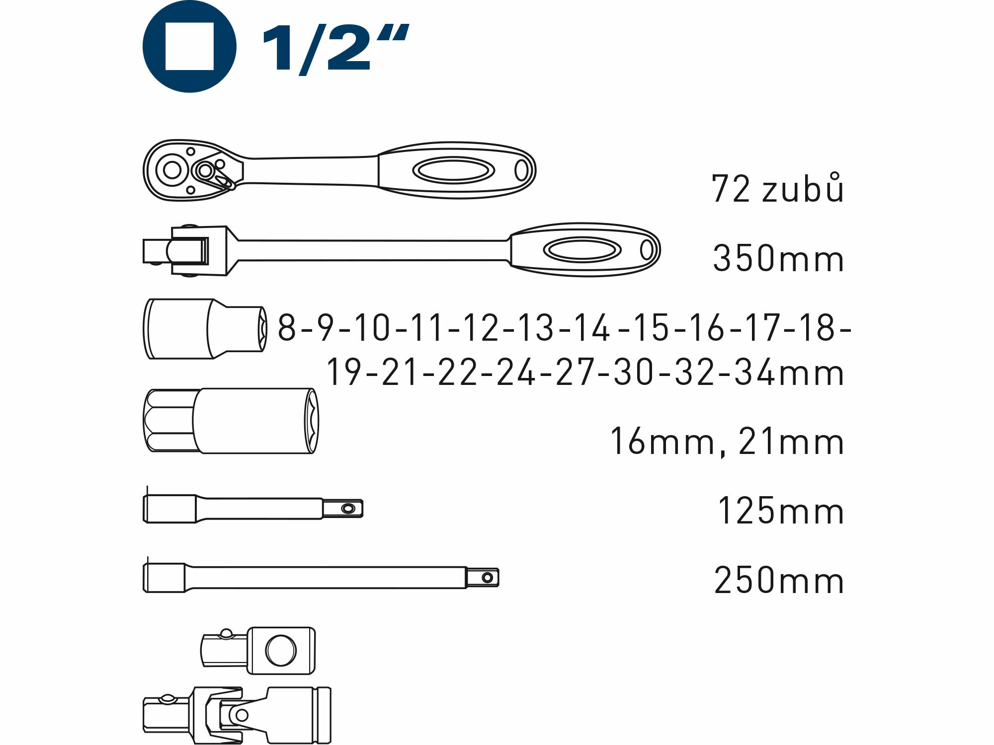 FORTUM 4700014 Sada nástrčných kľúčov, 1/2", 27ks