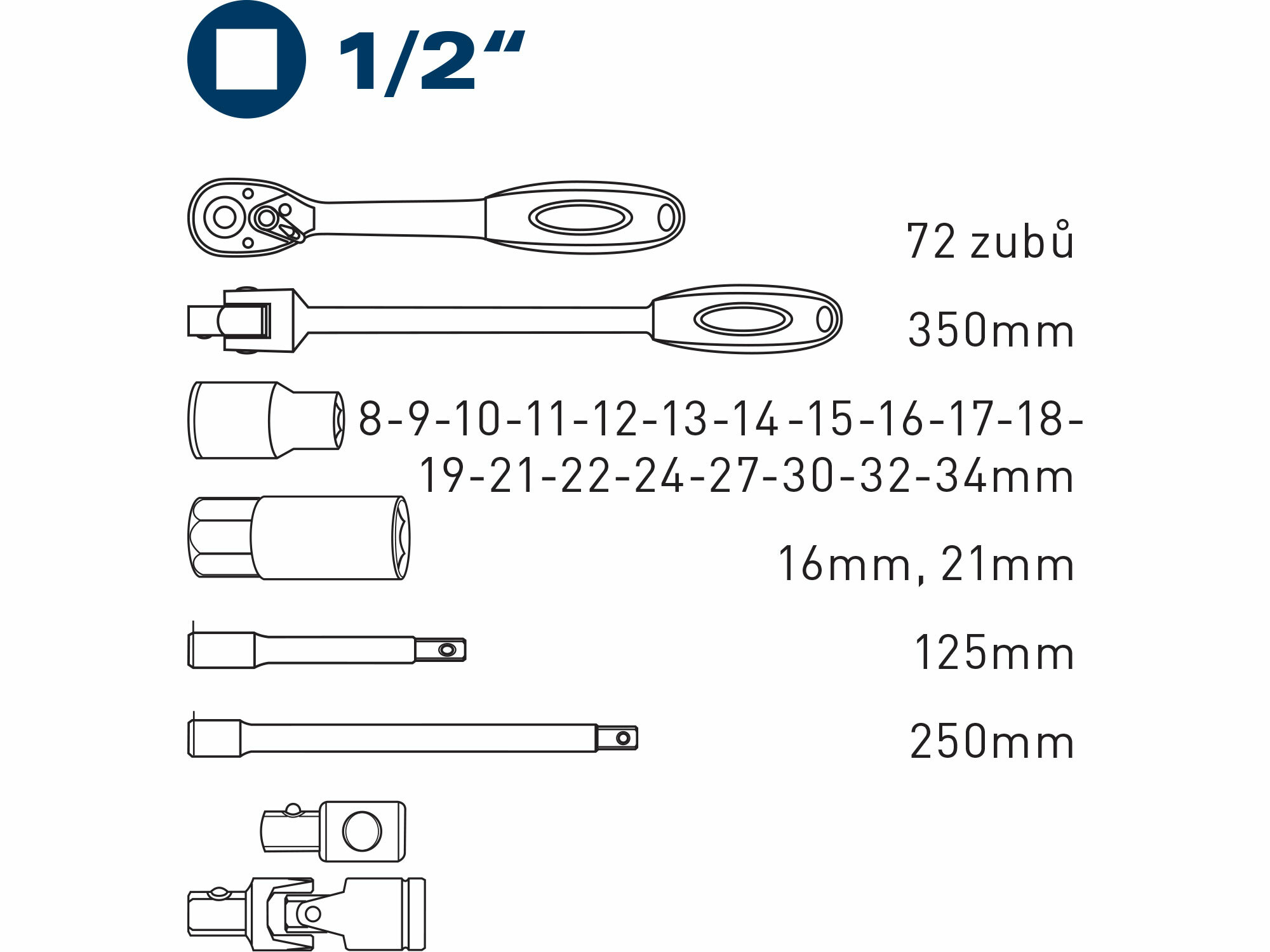 FORTUM 4700014 Sada nástrčných kľúčov, 1/2", 27ks