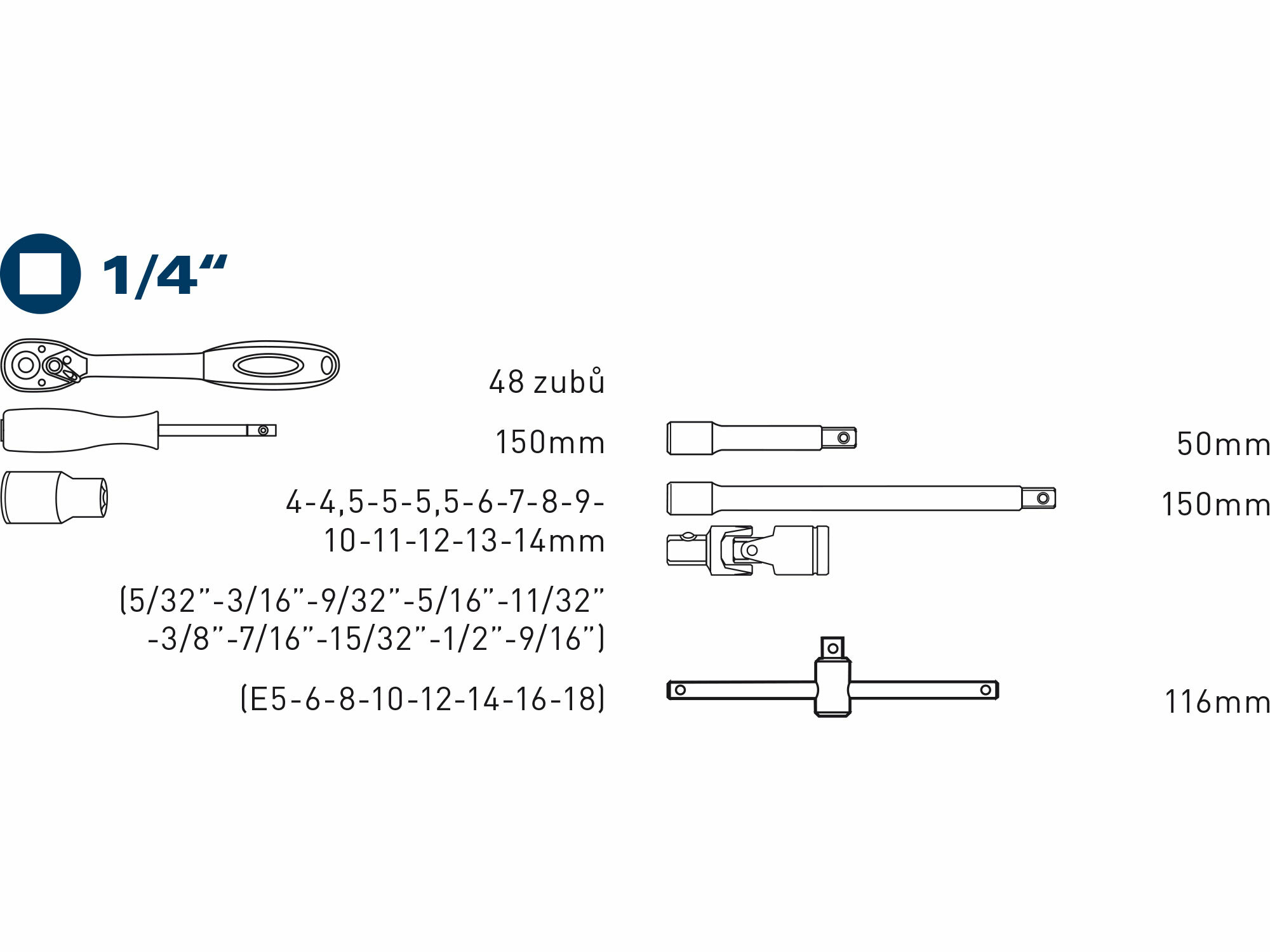 FORTUM 4700031 Sada nástrčných kľúčov Multi-lock, 1/4", 19ks