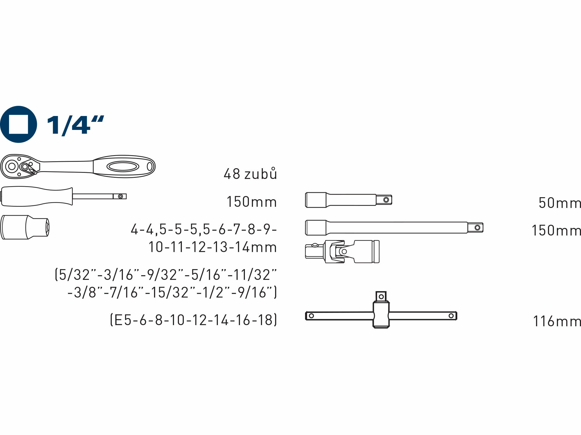 FORTUM 4700031 Sada nástrčných kľúčov Multi-lock, 1/4", 19ks