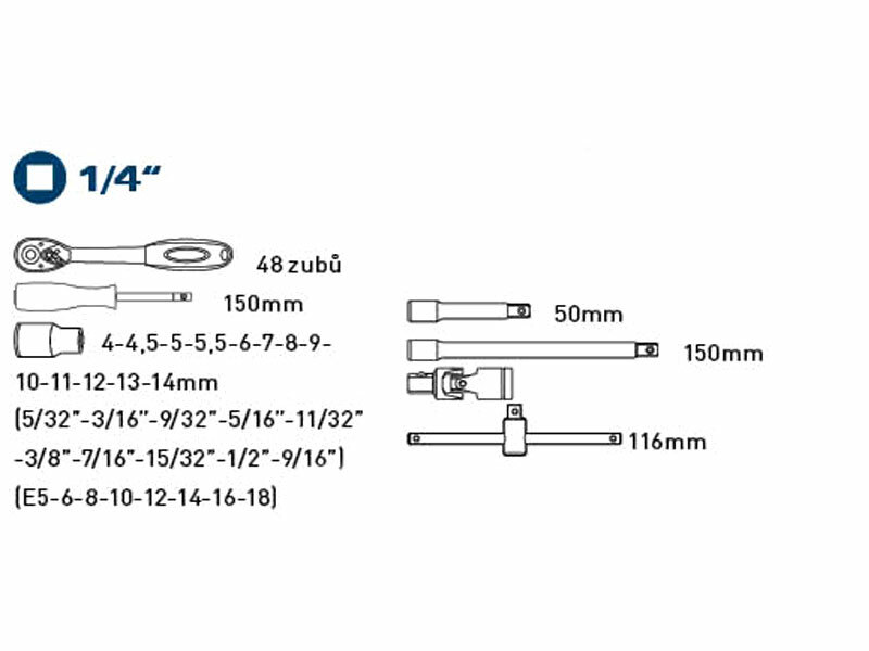 FORTUM 4700031 Sada nástrčných kľúčov Multi-lock, 1/4", 19ks
