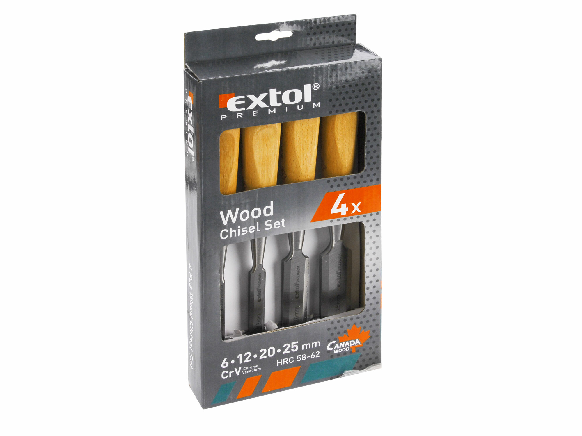 EXTOL PREMIUM 8812420 Dláta, drevená rukoväť, 4-dielna sada