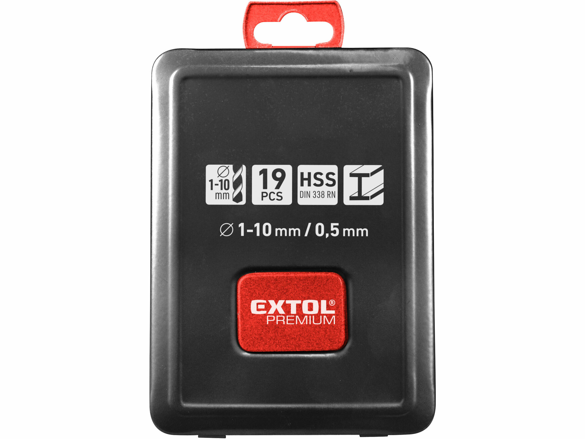 EXTOL PREMIUM 8801191 Vrtáky do kovu, HSS, DIN338, 19-dielna sada, Ø 1-10mm/0,5mm, kovové puzdro