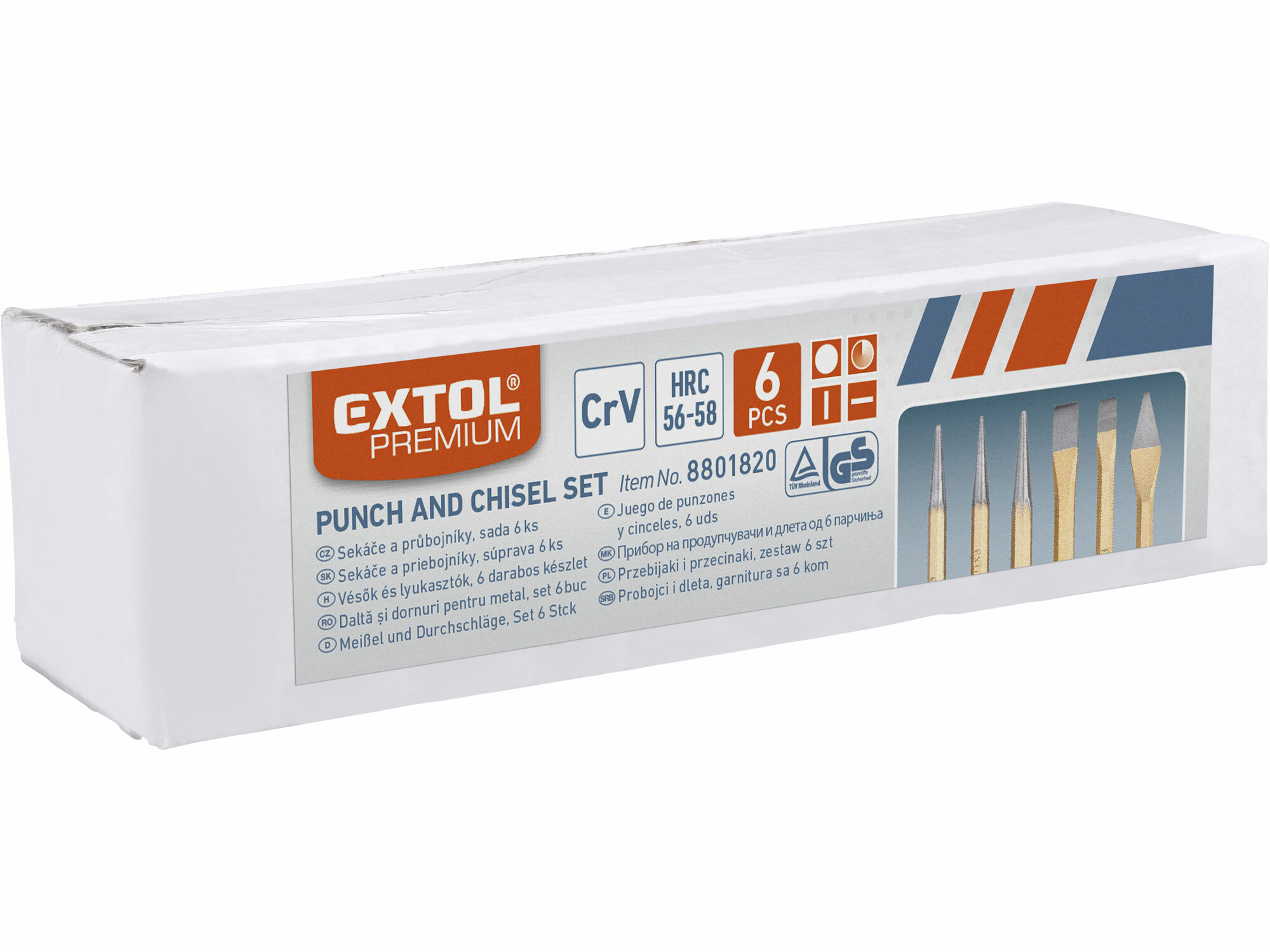 EXTOL PREMIUM 8801820 Sekáče, jamkár a priebojníky , 6-dielna sada, plechové puzdro