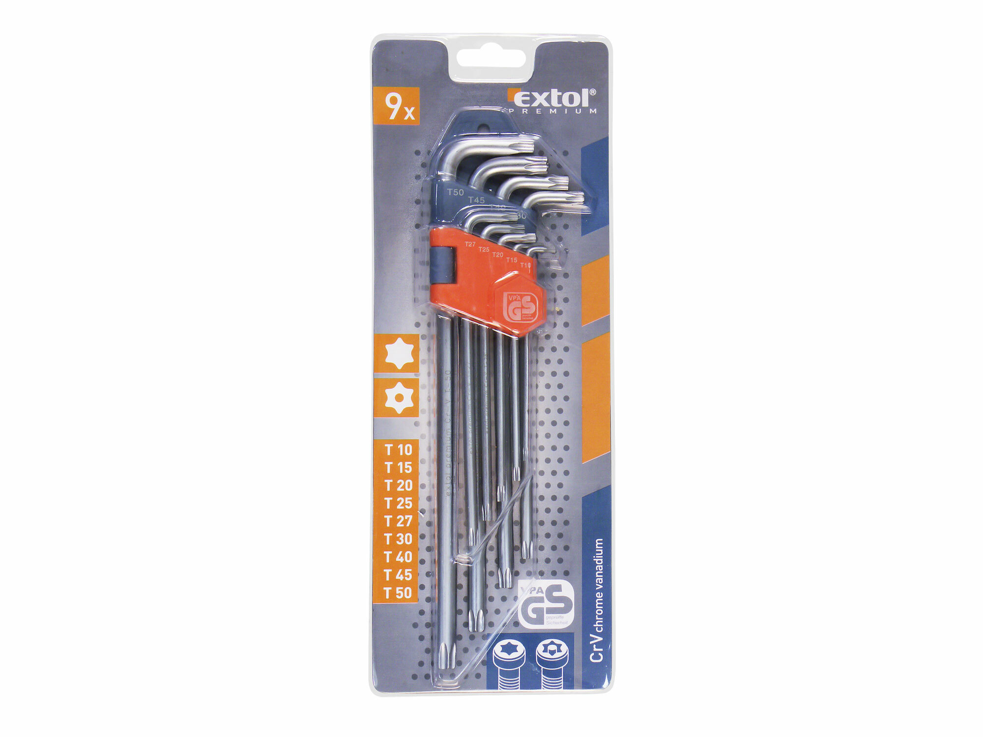 EXTOL PREMIUM 8819412 Kľúče Torx s dierkou predĺžené, 9-dielna sada, T10-50, Cr-V