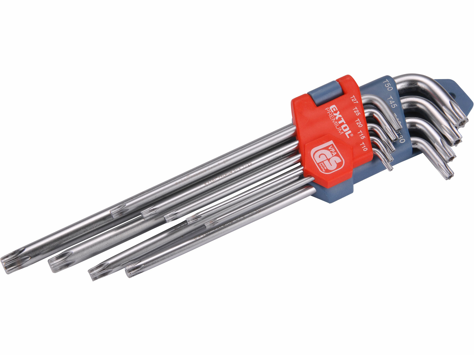 EXTOL PREMIUM 8819412 Kľúče Torx s dierkou predĺžené, 9-dielna sada, T10-50, Cr-V