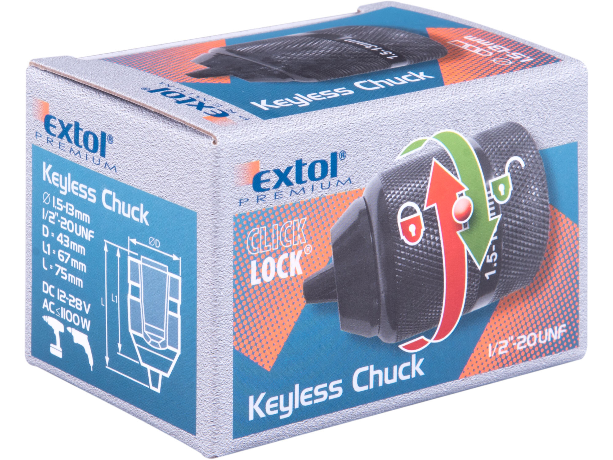 EXTOL PREMIUM 8898006 Skľučovadlo rýchloupínacie ClickLock, 1,5-13mm, 1/2''-20UNF