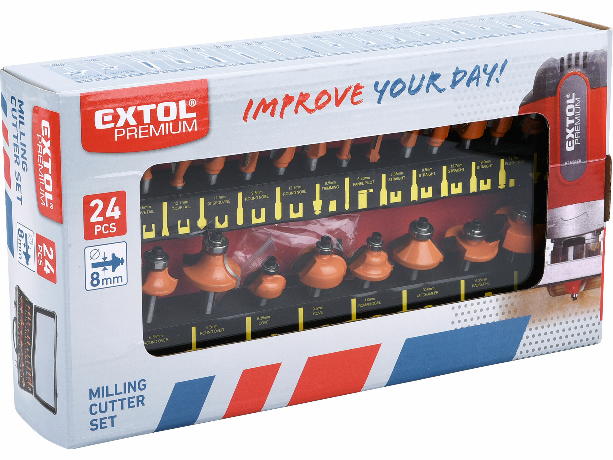 EXTOL PREMIUM 44039 Profilové frézy HSS s SK plátkami, 24-dielna sada, hliníkový kufor