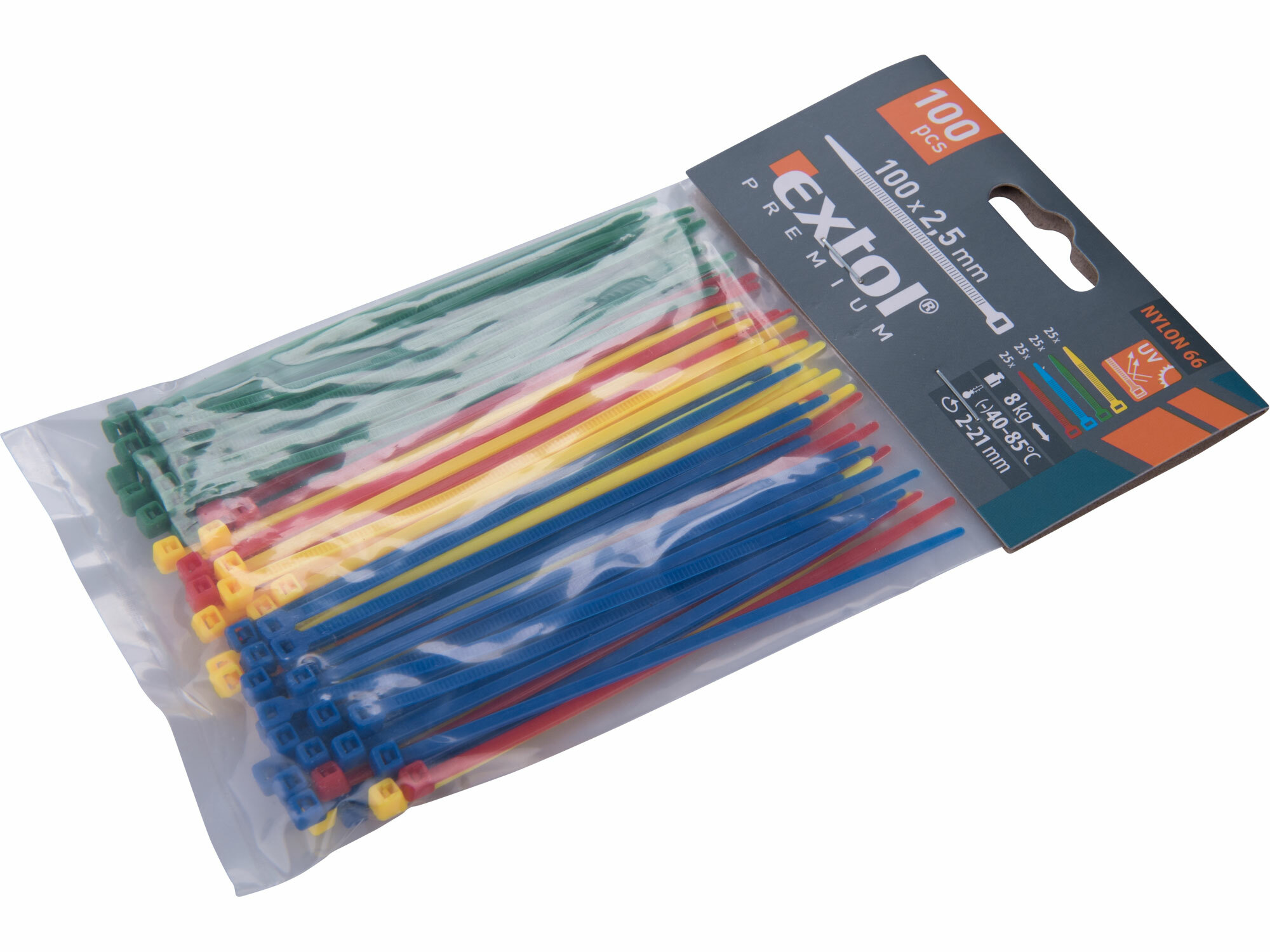 EXTOL PREMIUM 8856192 Pásky sťahovacie farebné 2,5x100mm, 100ks, Ø22mm, 8kg