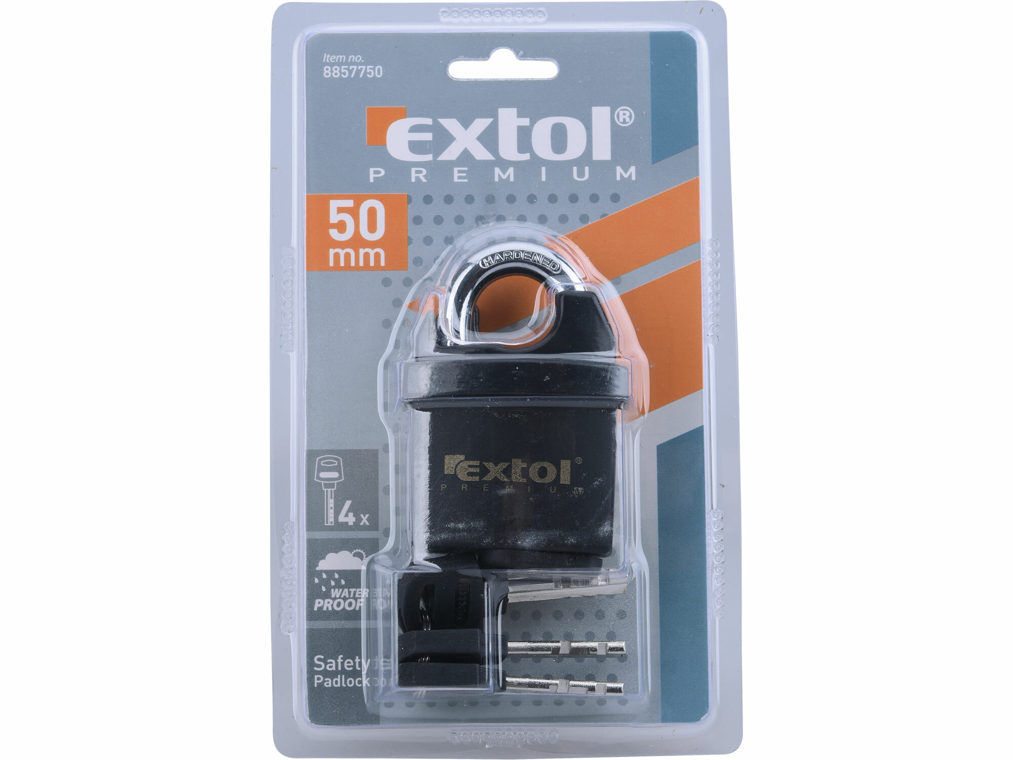 EXTOL PREMIUM 8857750 Zámok visací bezpečnostný vodeodolný, 4 kľúče, 50mm