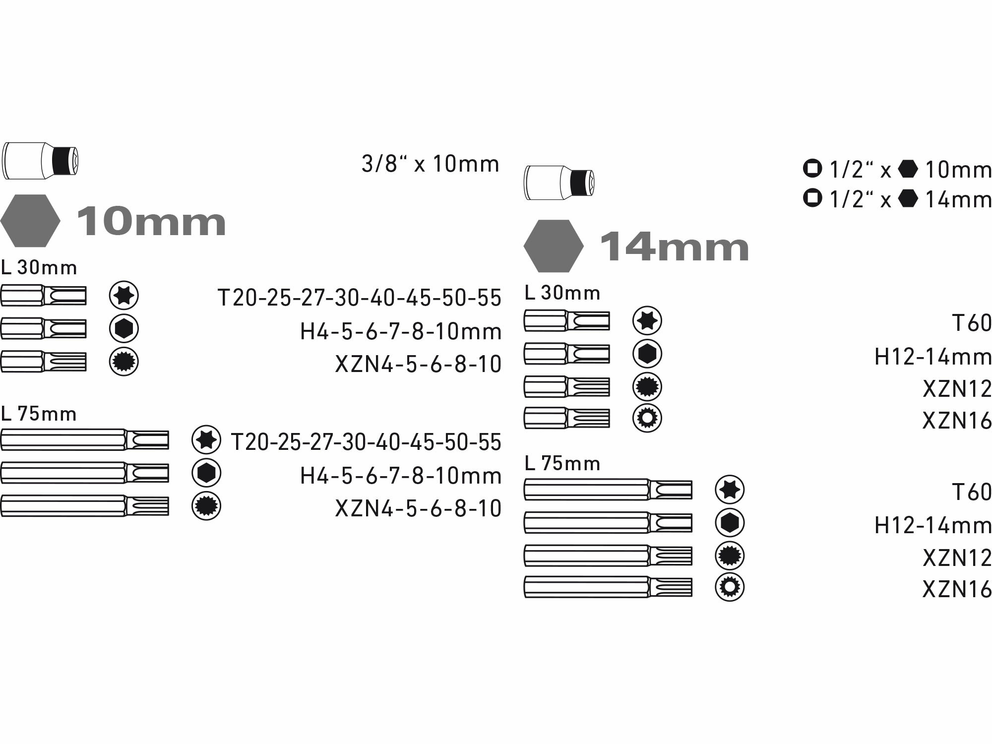EXTOL PREMIUM 8818200 Sada bitov, 3/8", 1/2", 51ks