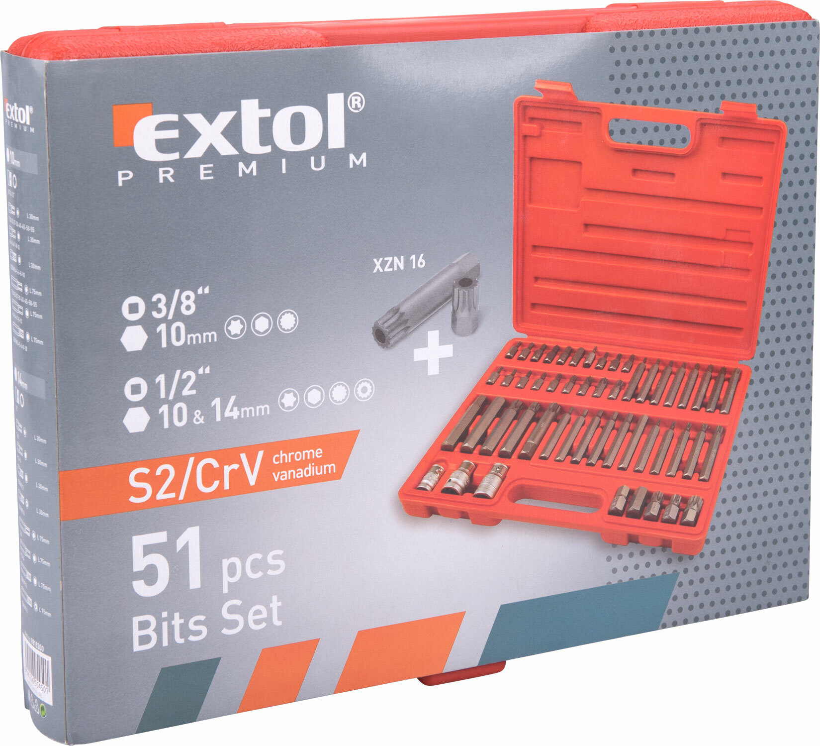 EXTOL PREMIUM 8818200 Sada bitov, 3/8", 1/2", 51ks