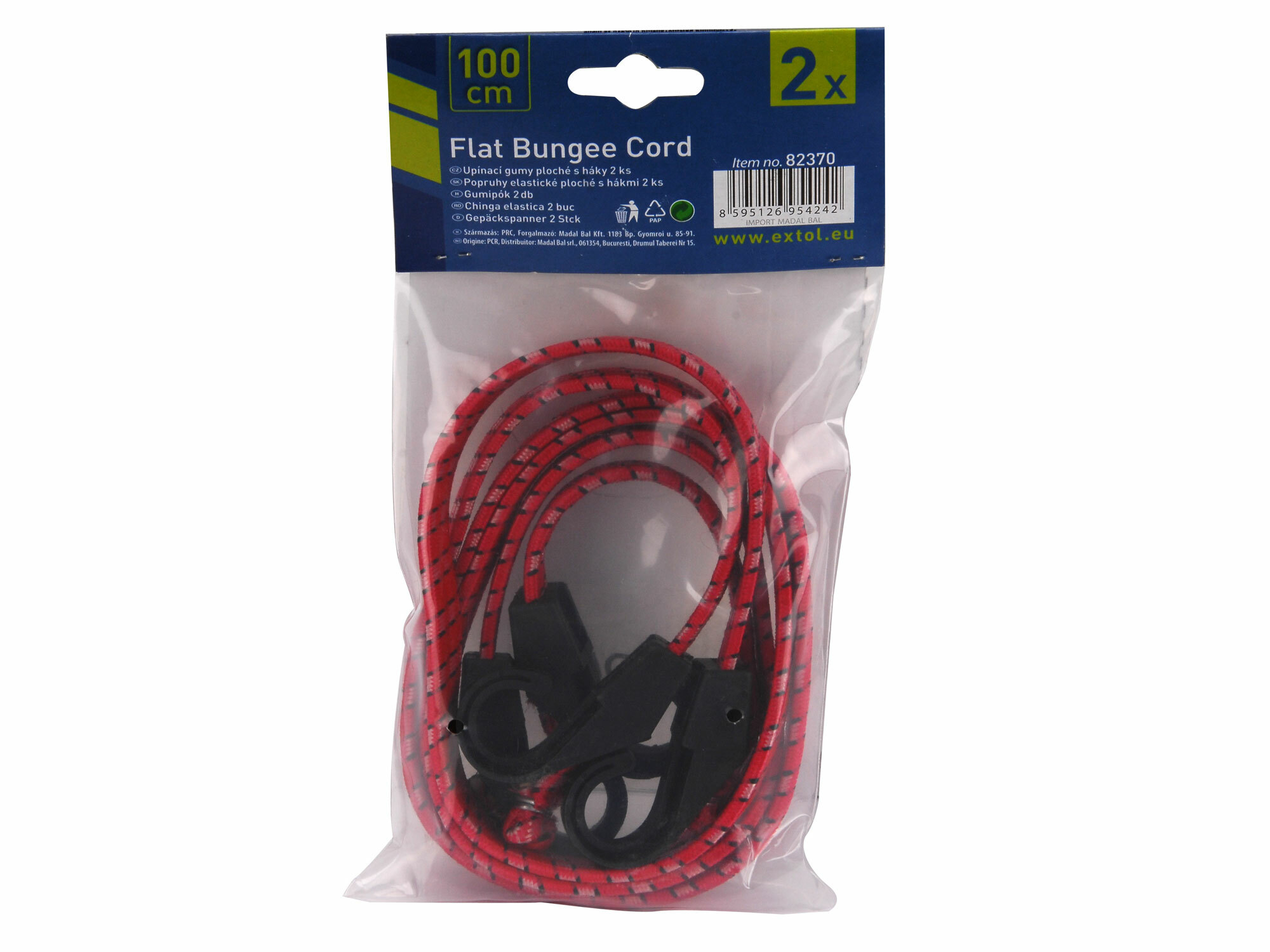 EXTOL CRAFT 82370 Popruh elastický plochý, 100cm x 14mm, 2ks, plastové háky