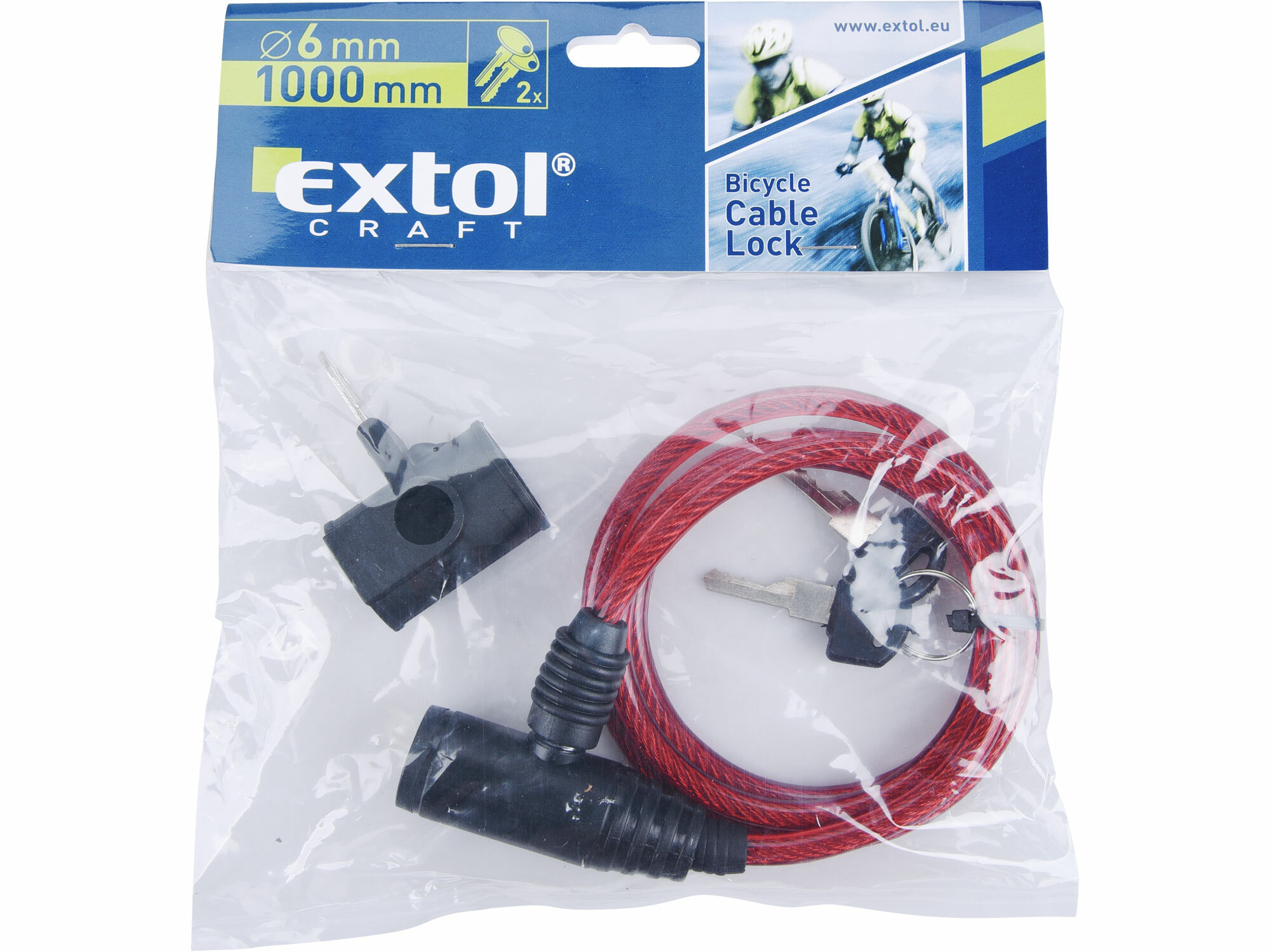EXTOL CRAFT 77730 Zámok na bicykel špirálový, 100cm, Ø6mm, 2x kľúč