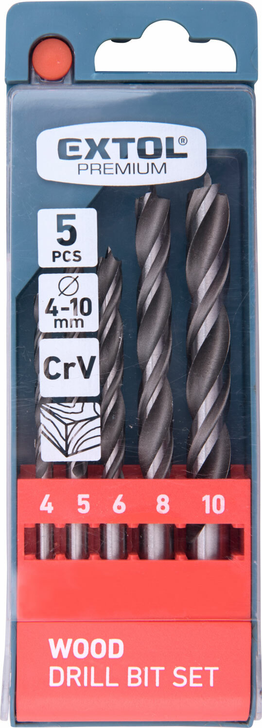 EXTOL PREMIUM 8801220 Vrtáky do dreva, sada 5ks, Ø4-10mm, CrV