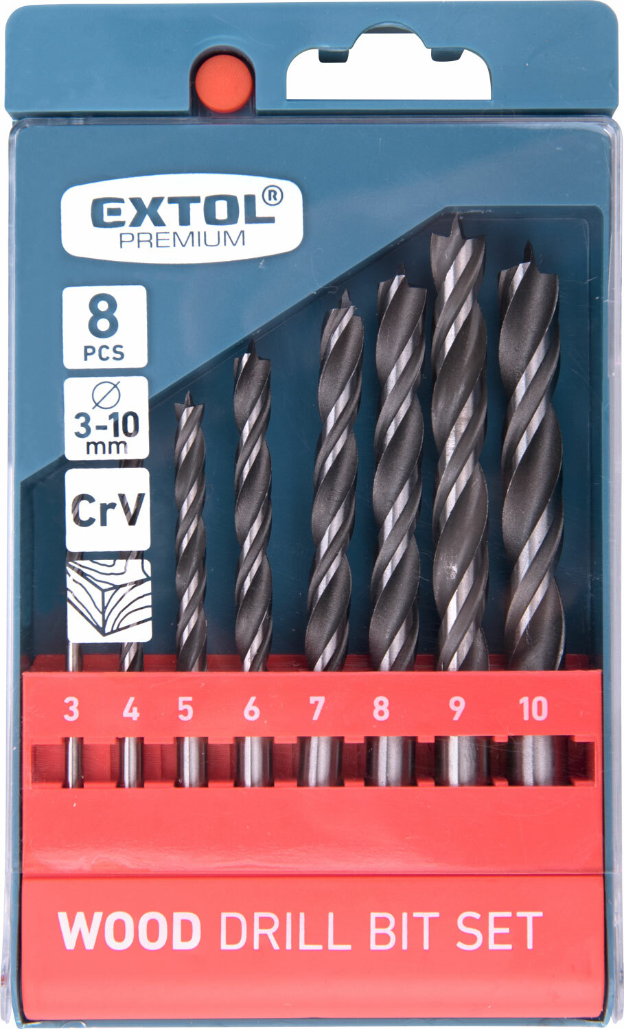 EXTOL PREMIUM 8801221 Vrtáky do dreva, sada 8ks, Ø3-10mm, CrV