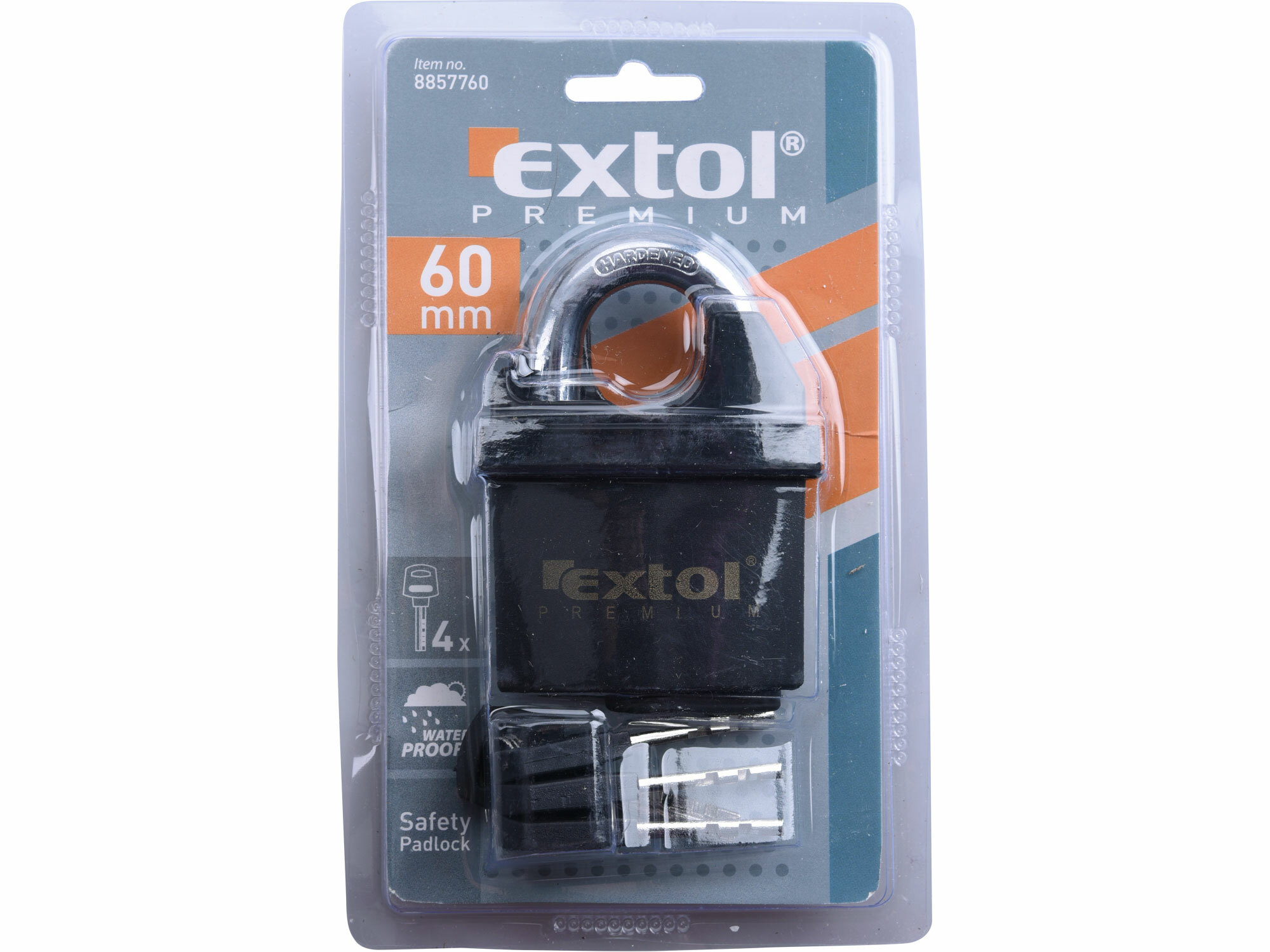 EXTOL PREMIUM 8857760 Zámok visací bezpečnostný vodeodolný, 4 kľúče, 60mm
