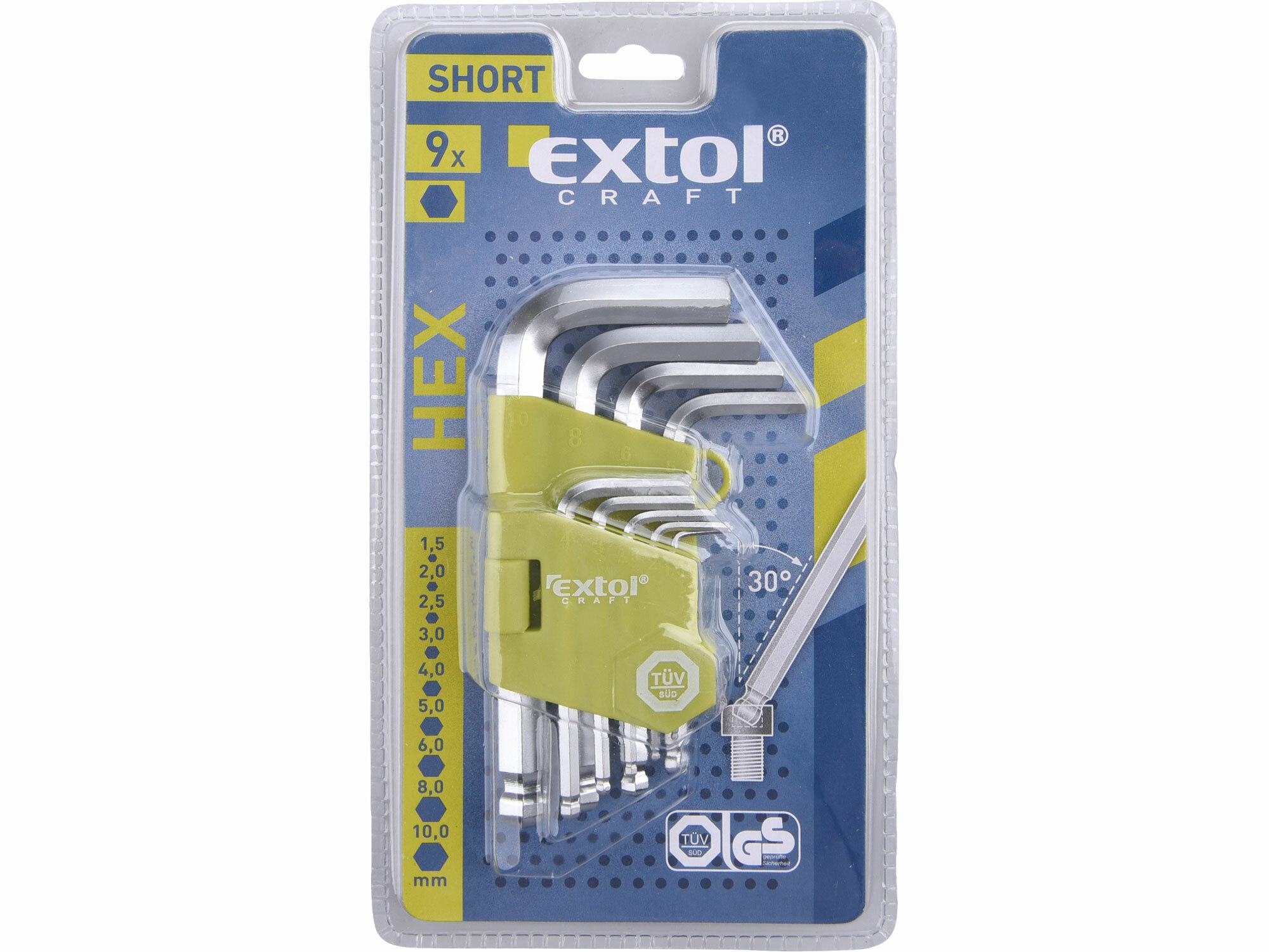EXTOL CRAFT 66000 Kľúče imbusové s guľôčkou krátke, 9-dielna sada, 1,5-10mm