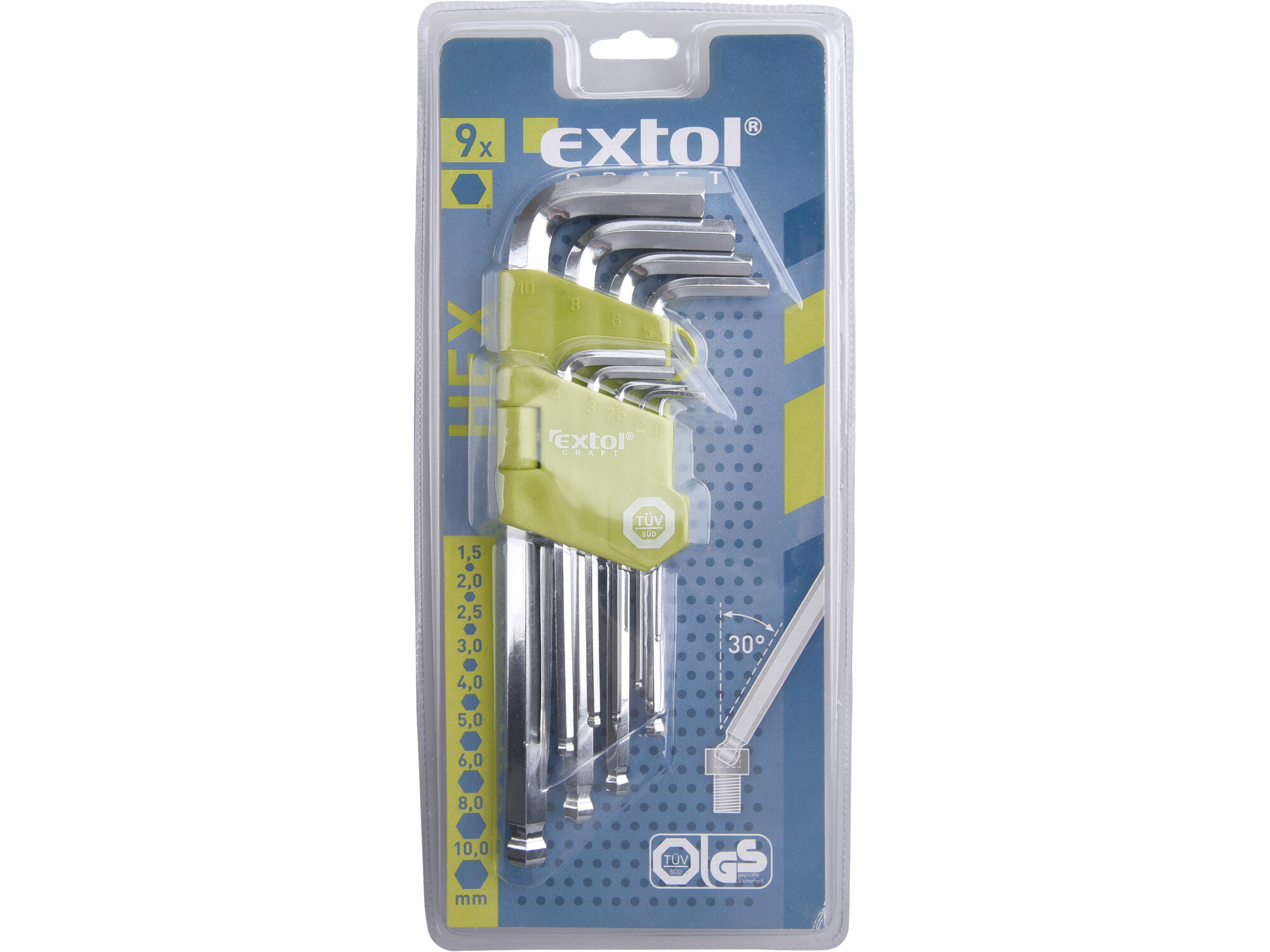 EXTOL CRAFT 66001 Kľúče imbusové s guľôčkou, 9-dielna sada, 1,5-10mm