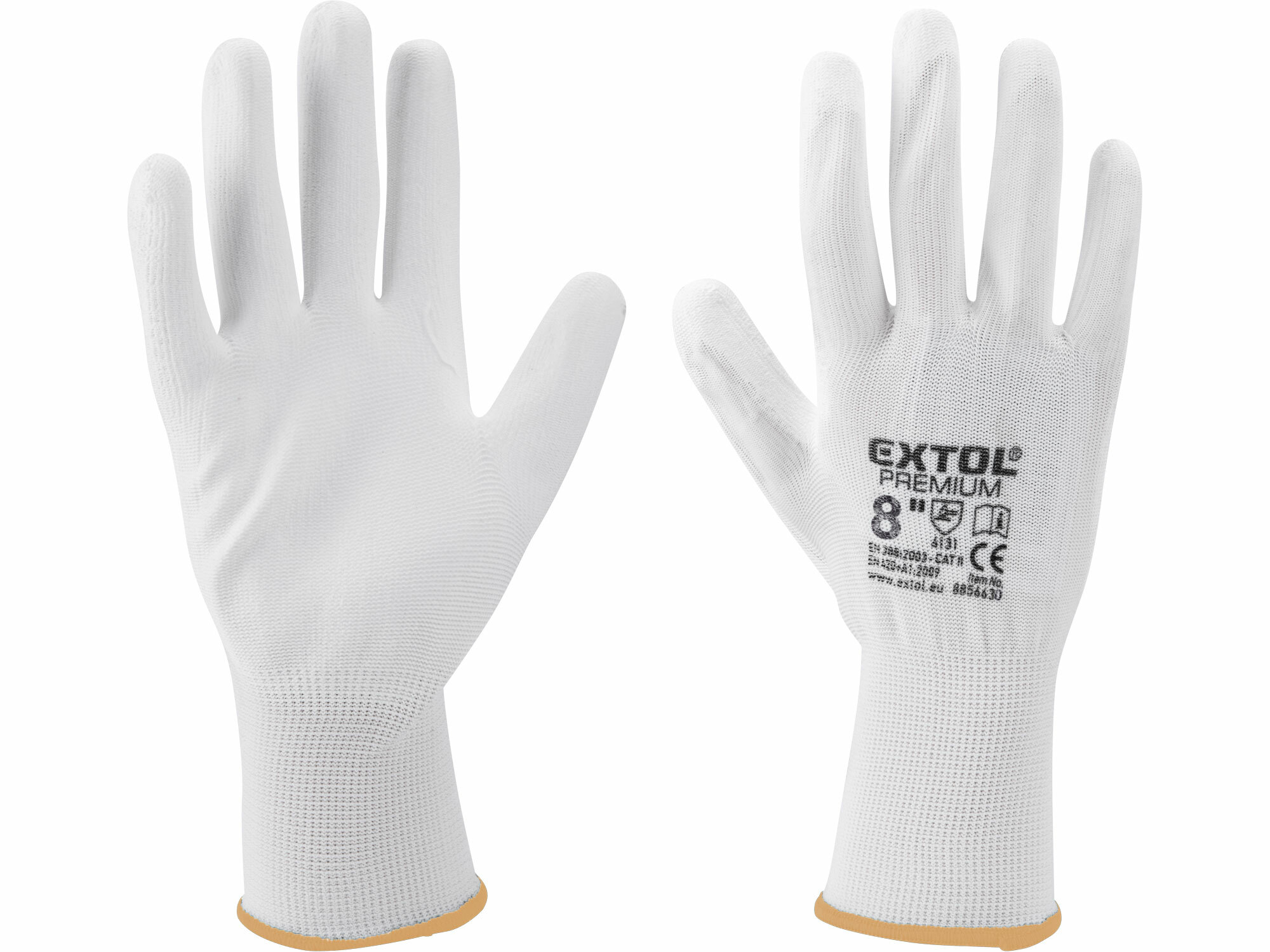 EXTOL PREMIUM 8856630 Rukavice z polyesteru polomáčané v PU, biele, 8"