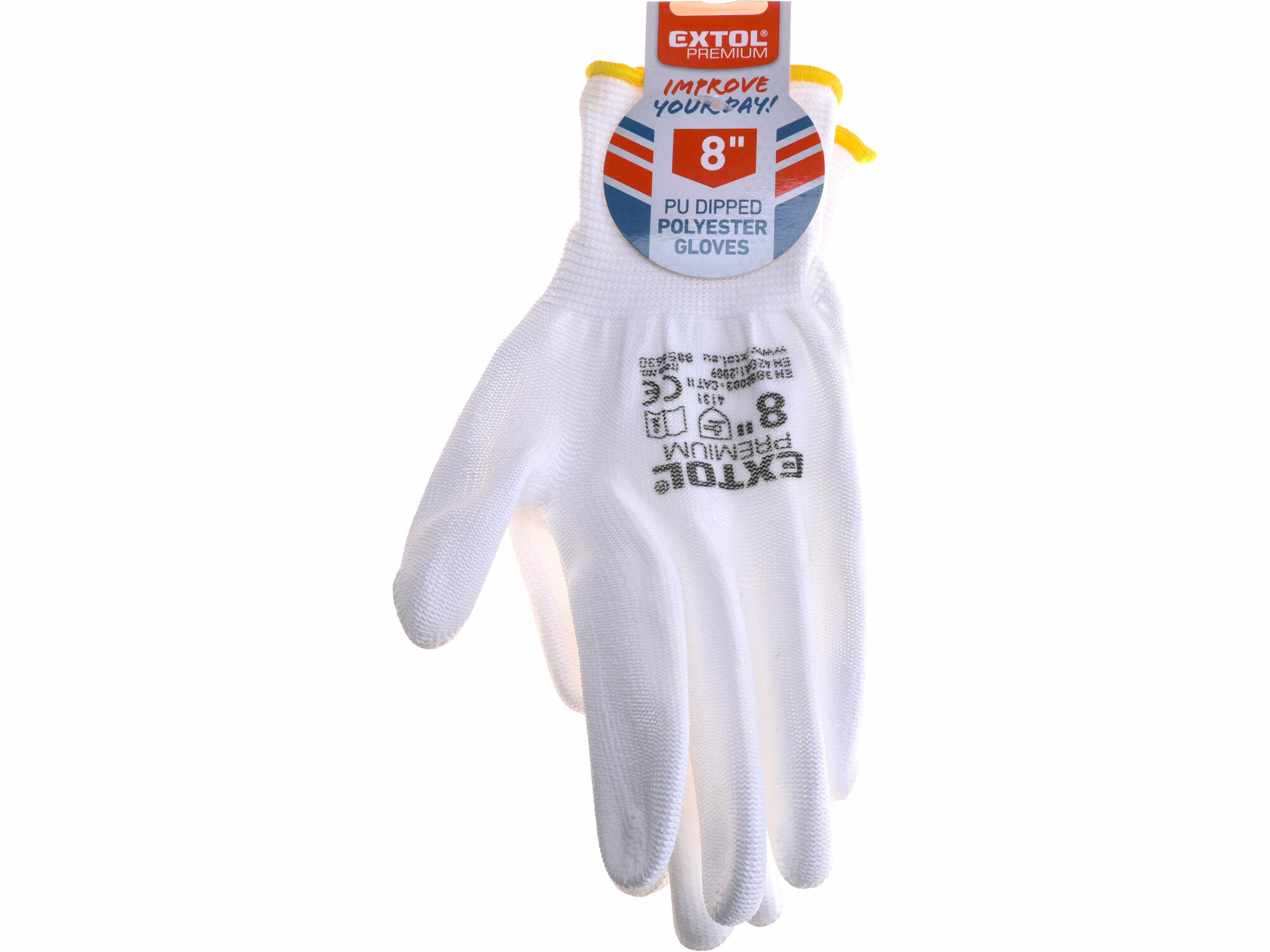 EXTOL PREMIUM 8856630 Rukavice z polyesteru polomáčané v PU, biele, 8"