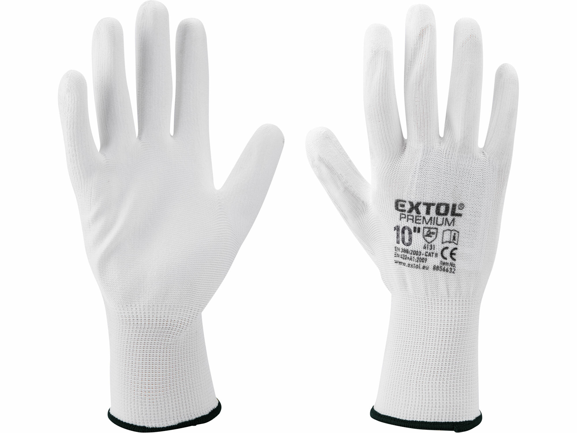 EXTOL PREMIUM 8856632 Rukavice z polyesteru polomáčané v PU, biele, 10"