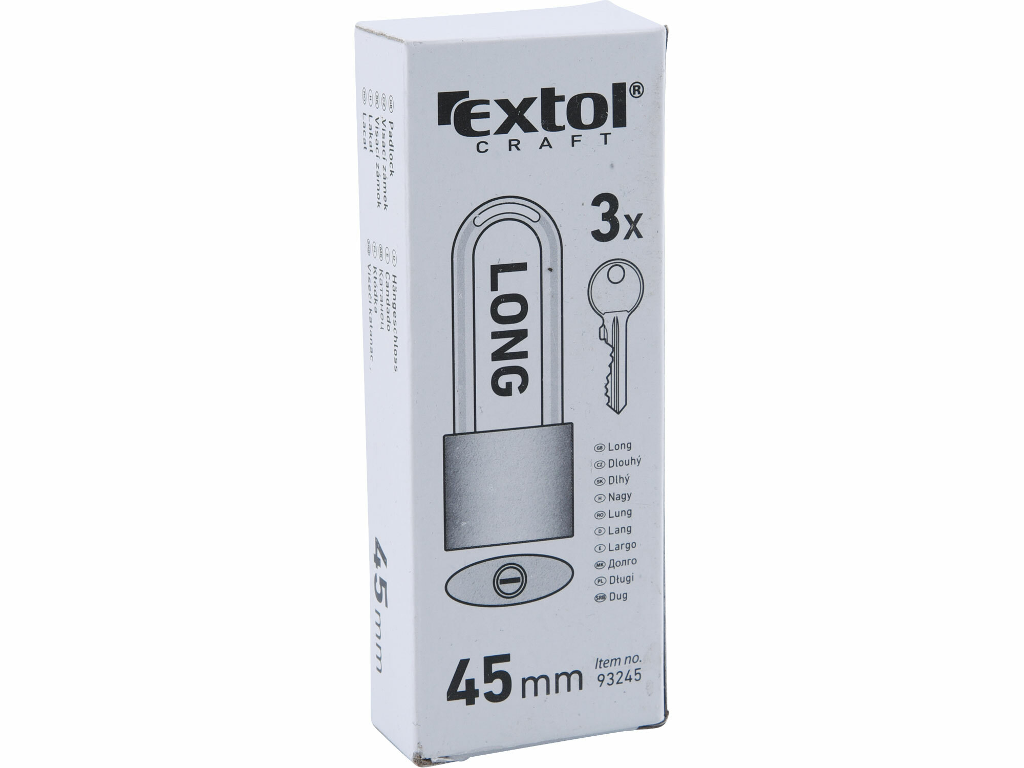 EXTOL CRAFT 93245 Zámok visací liatinový predĺžený 45mm, 3 kľúče