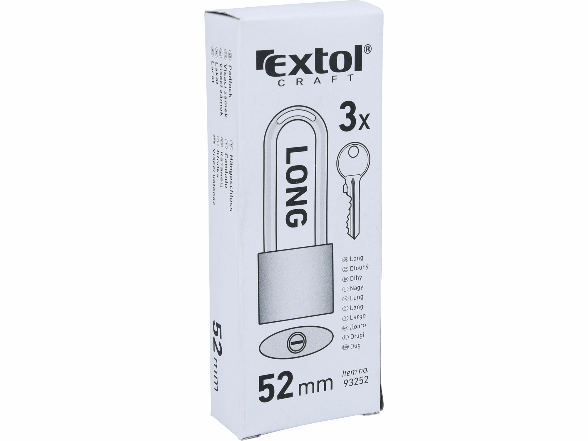 EXTOL CRAFT 93252 Zámok visací liatinový predĺžený 52mm, 3 kľúče